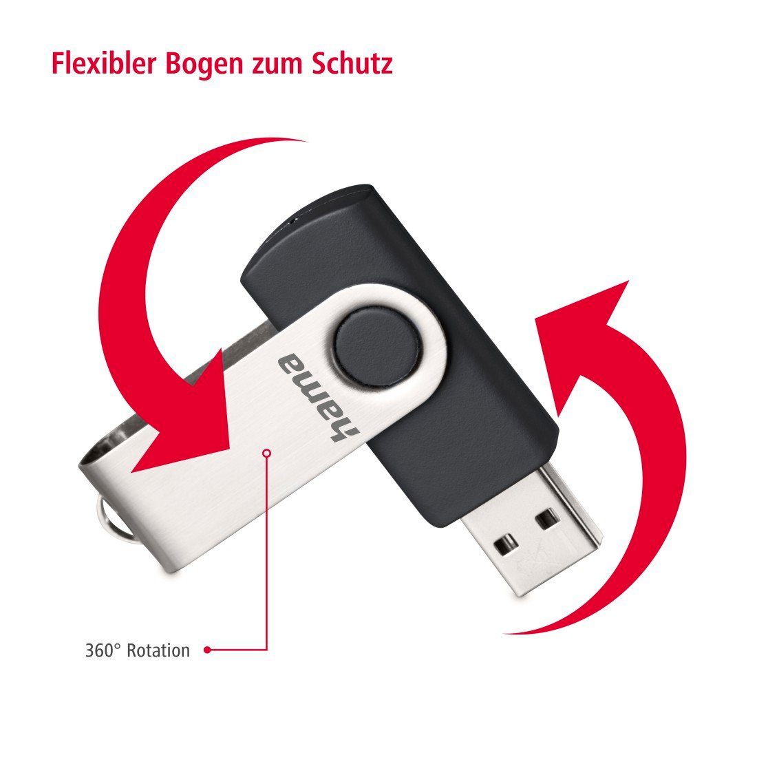 Hama Rotate, USB 2.0, Schwarz/Silber USB-Stick (USB 2.0)