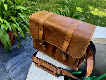 Bali-Homedecor Kameratasche Kameratasche aus echtem Leder Handarbeit Vintage braun Spiegelreflex