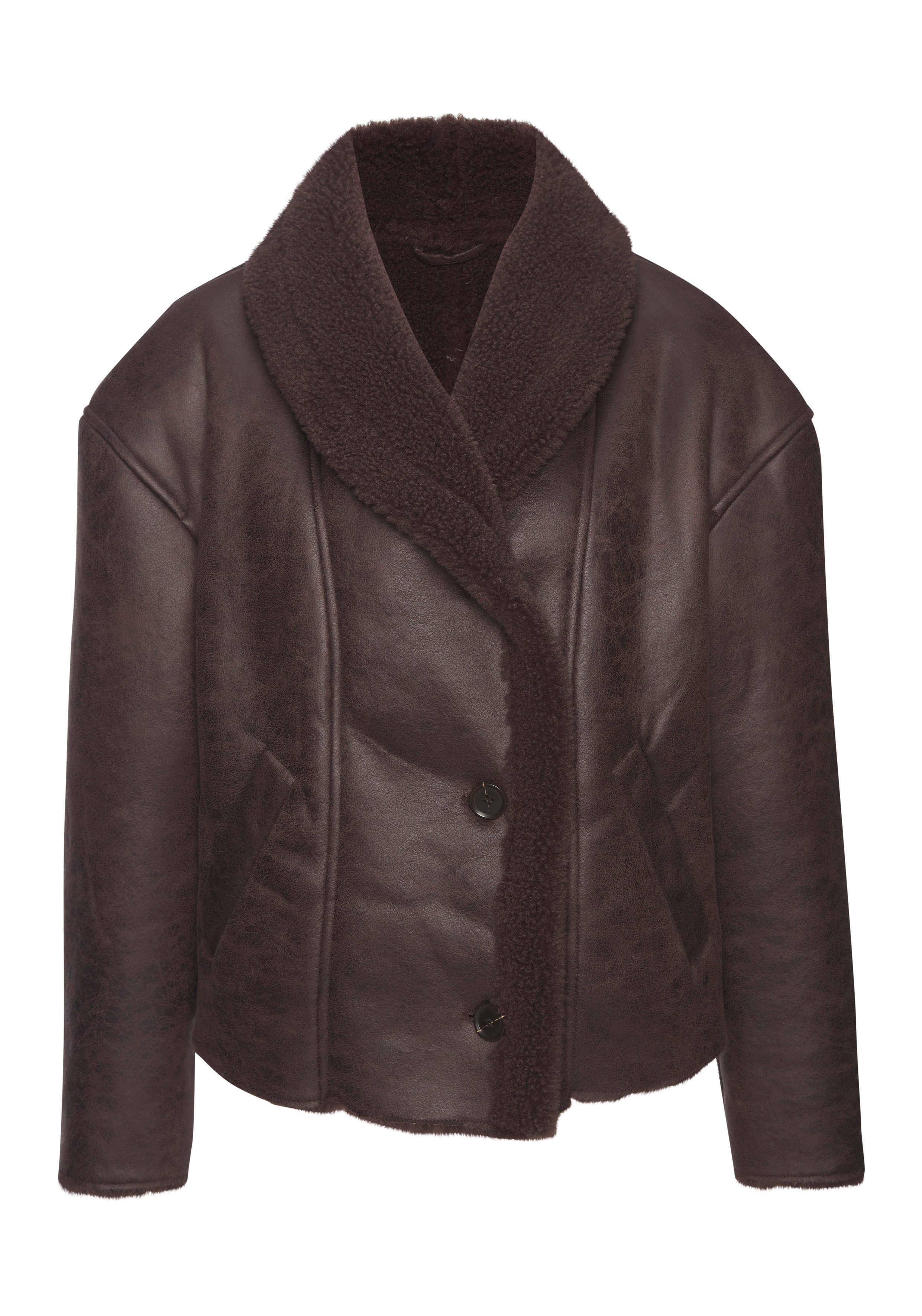 LASCANA Lederimitatjacke mit weichem Teddyfutter und Knopfleiste Kuschelige Übergangsjacke, Herbstjacke aus Kunstleder, Lammkunstfell. € 119,00