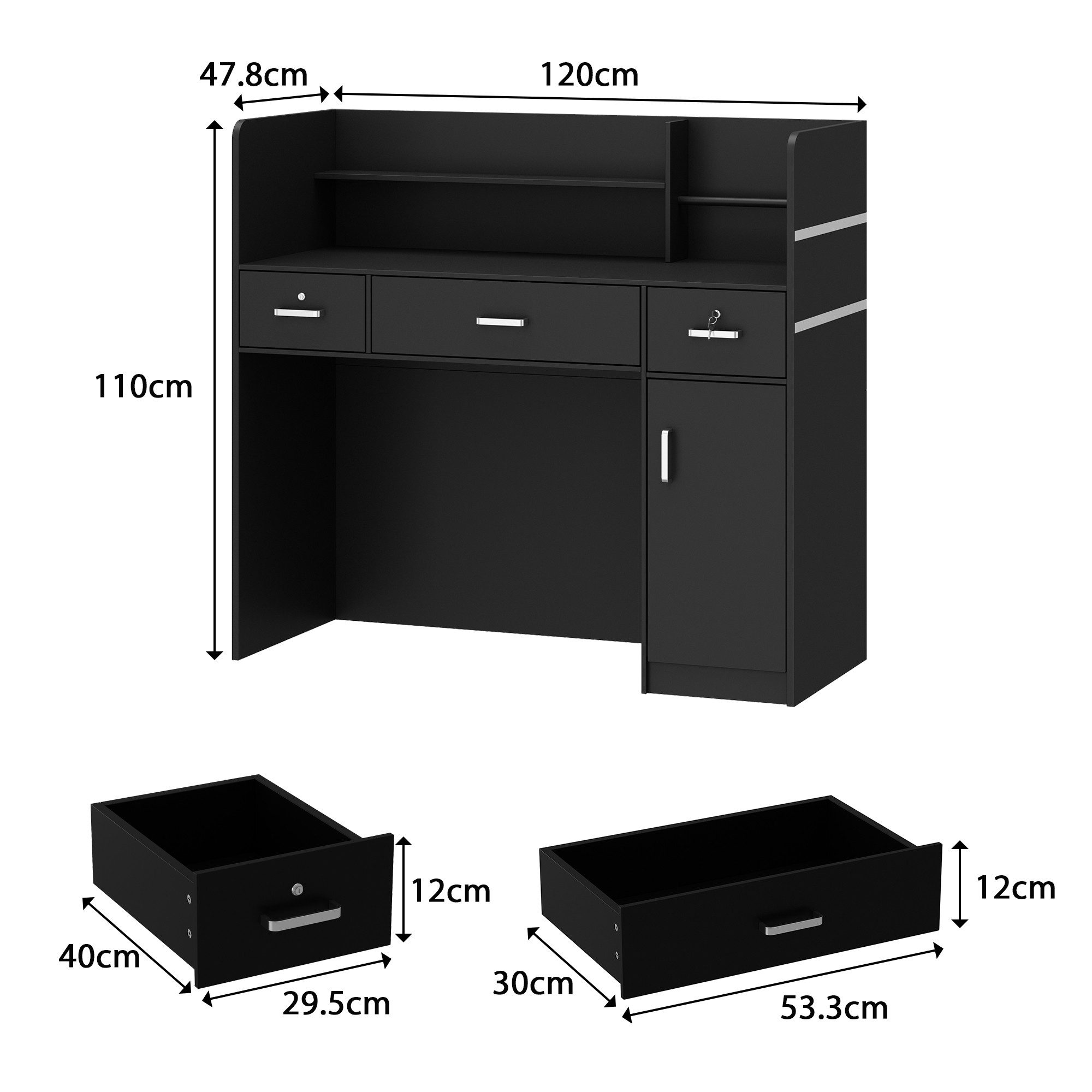 HOMSEE Empfangstheke mit 3 Schubladen & Schrank, MDF 120x110x48 cm, Schwarz (1-St)