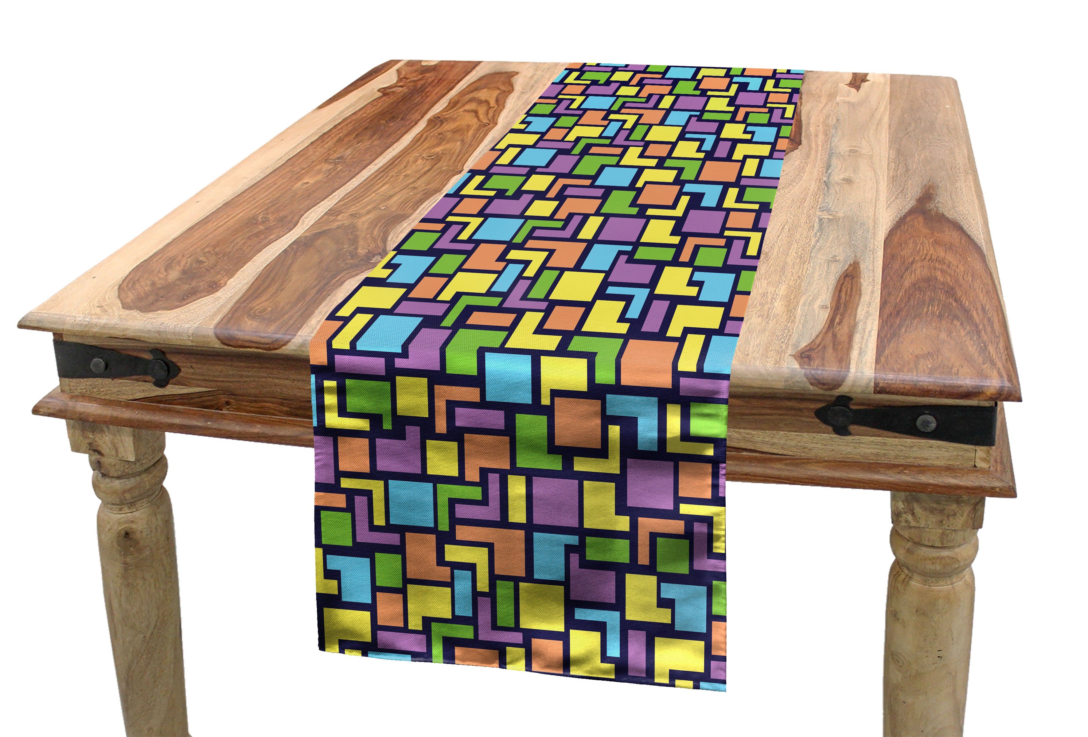 Retro Esszimmer Tischläufer, Küche Form-Muster Rechteckiger Tischläufer Abakuhaus Geometrisch Dekorativer