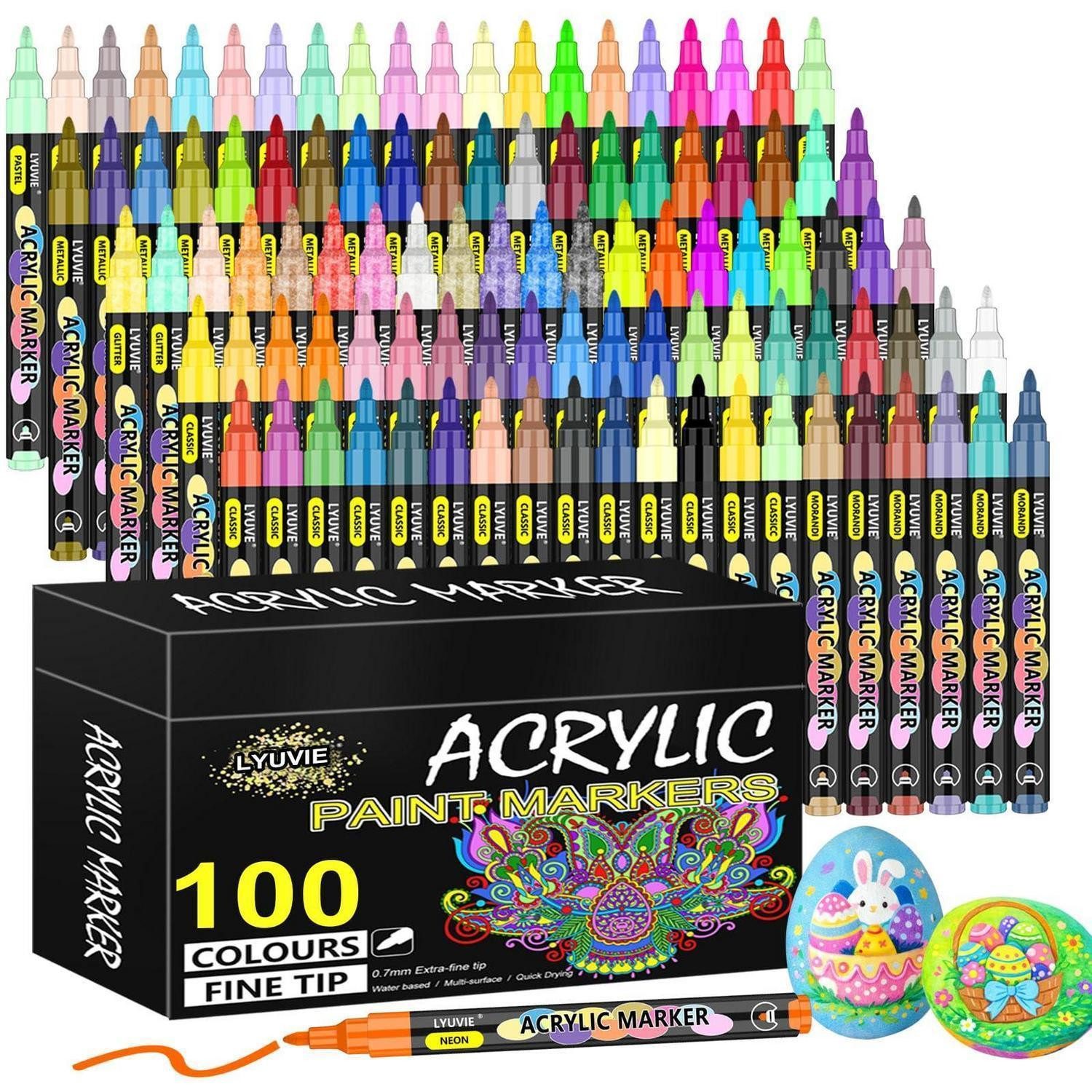 LuxusKollektion Permanentmarker Acrylstifte 100 Farben extra feine Spitze