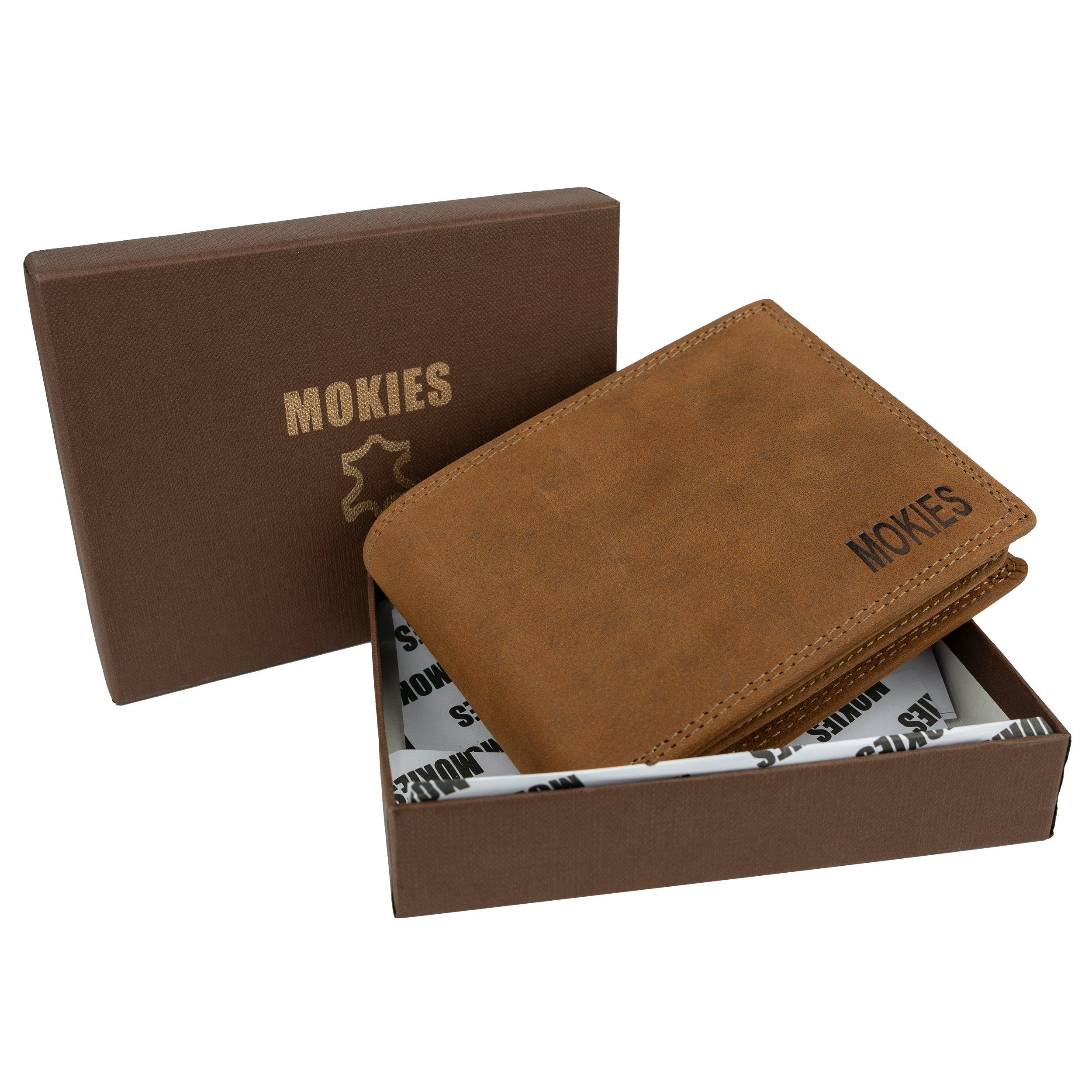 MOKIES Geldbörse Herren Portemonnaie G305 Nappa (querformat), 100% Echt-Leder, RFID-Schutz, Nappa-Leder, GESCHENKBOX