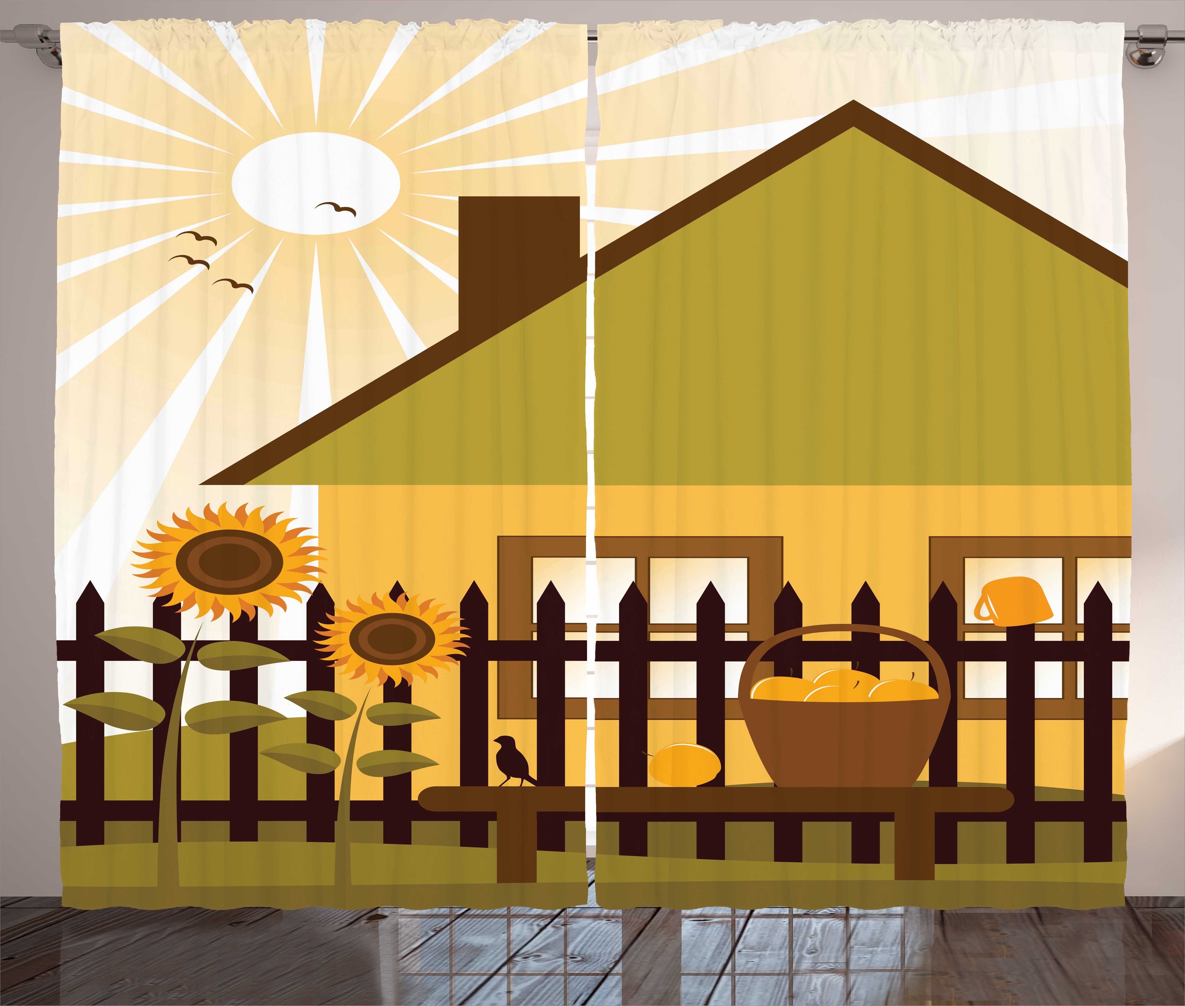 Schnäppchenjäger Gardine Schlafzimmer Kräuselband Vorhang mit und Schlaufen Cartoon Haus Abakuhaus, mit Zaun Garten Haken