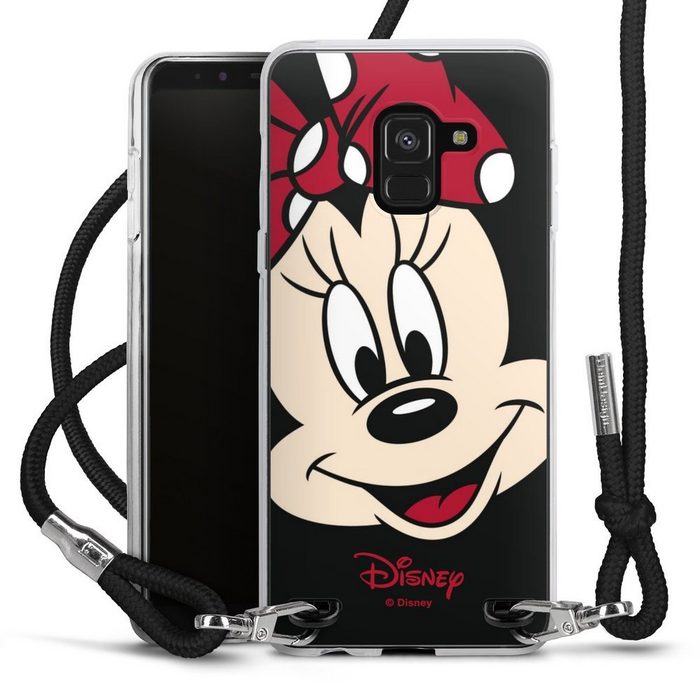 DeinDesign Handyhülle Minnie Mouse Disney Offizielles Lizenzprodukt Minnie All Over Samsung Galaxy A8 Duos (2018) Handykette Hülle mit Band