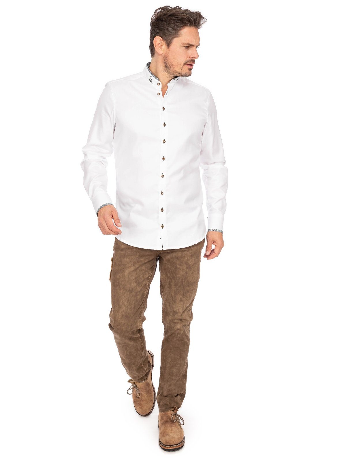 oliv Fi Gipfelstürmer Hemd weiß Stehkragen Trachtenhemd (Slim 420000-4246-155