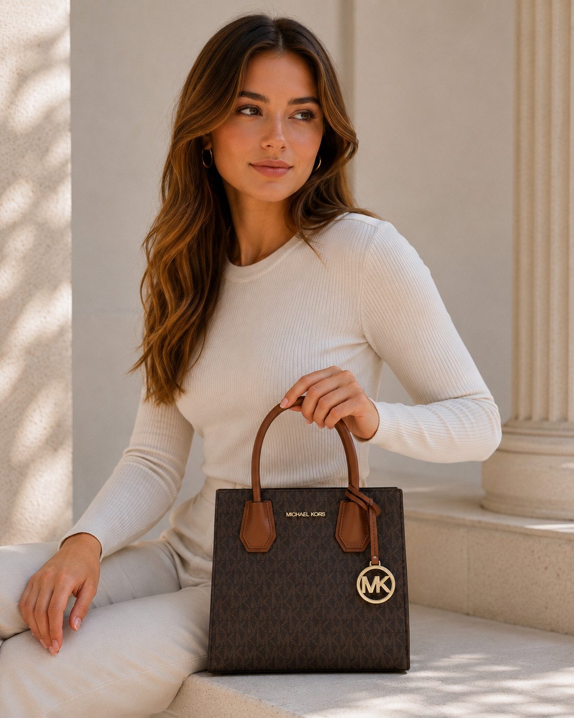 MICHAEL KORS Handtasche Michael Kors Umhängetasche Mercer Medium Logoprint Braun Handtasche
