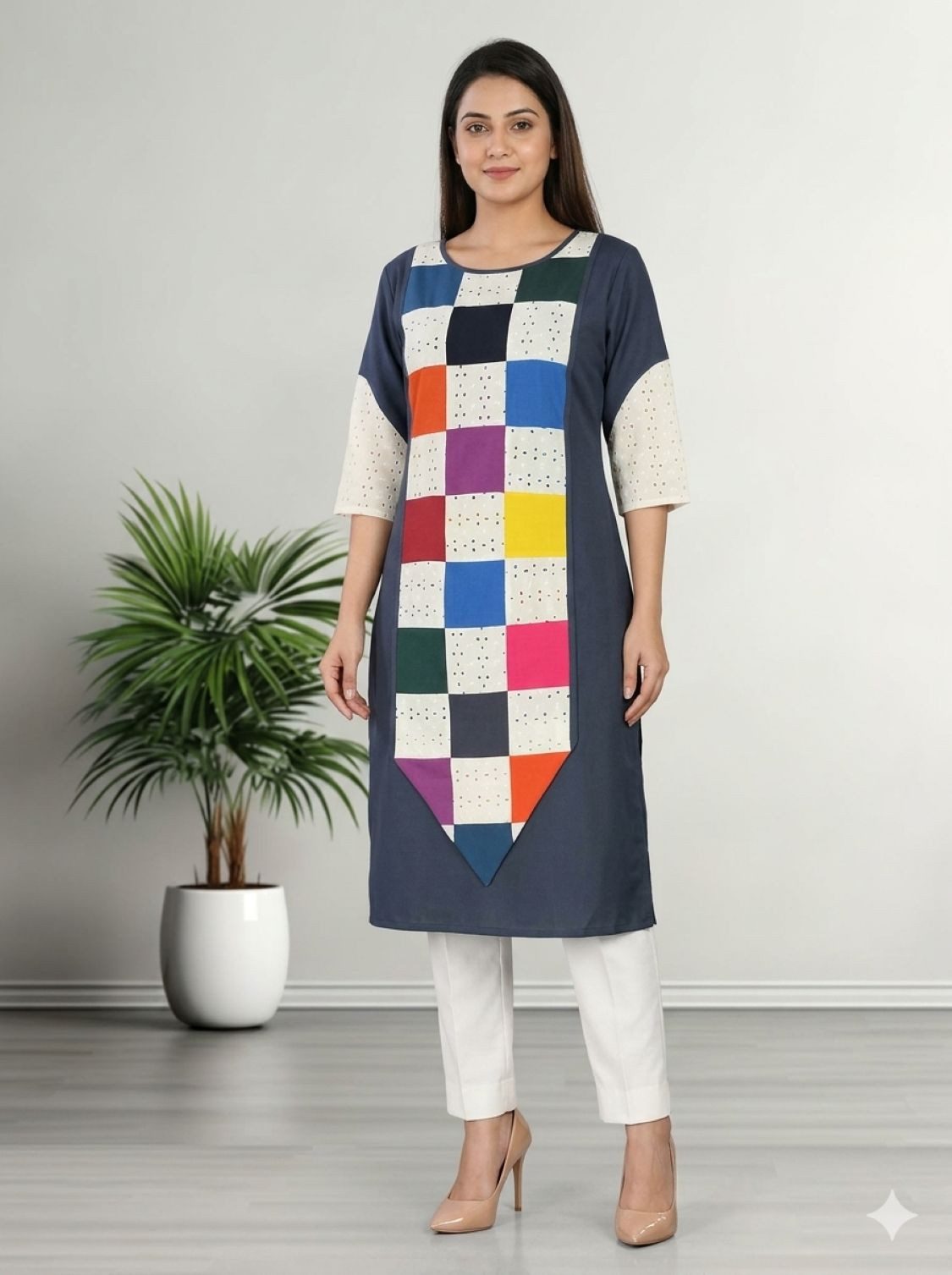 PfauGermany Longtunika Exklusiver Entwurf Rainbow Patchwork