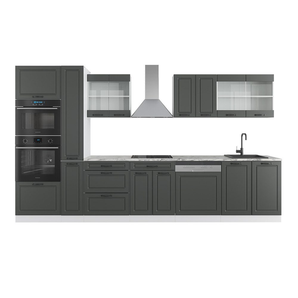 Vicco Küchenzeile R-Line, Weiß Hochglanz/Eiche 350cm günstig online kaufen