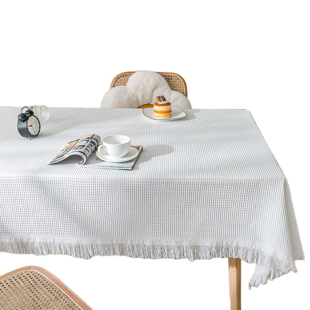 Coonoor Tischdecke Baumwoll-Leinen Waffeltischdecke mit Quasten günstig online kaufen