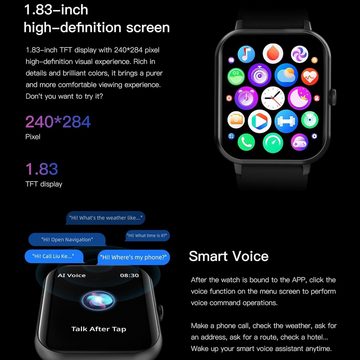 LWEARKD Smartwatch (1,83 Zoll, iOS Android), mit Telefonfunktion IP68 Wasserdicht 123 Sportmodi Aktivitätstracker