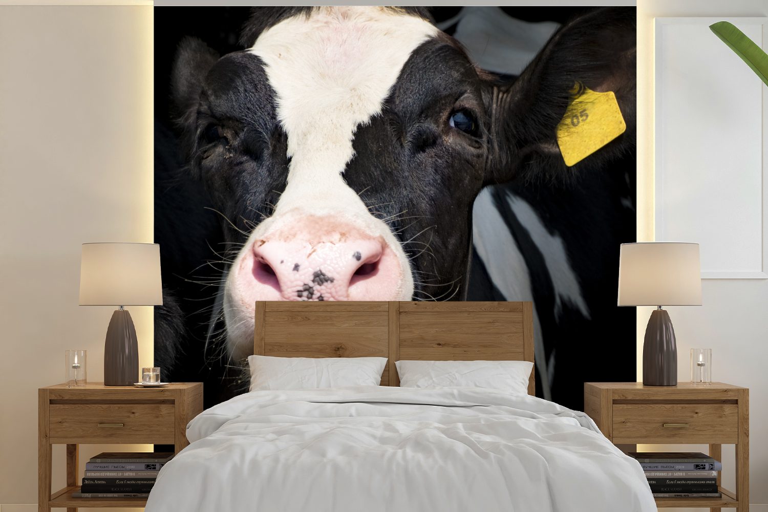 MuchoWow Fototapete Kuh - Nutztier - Etikett, Matt, bedruckt, (5 St), Vinyl Tapete für Wohnzimmer oder Schlafzimmer, Wandtapete