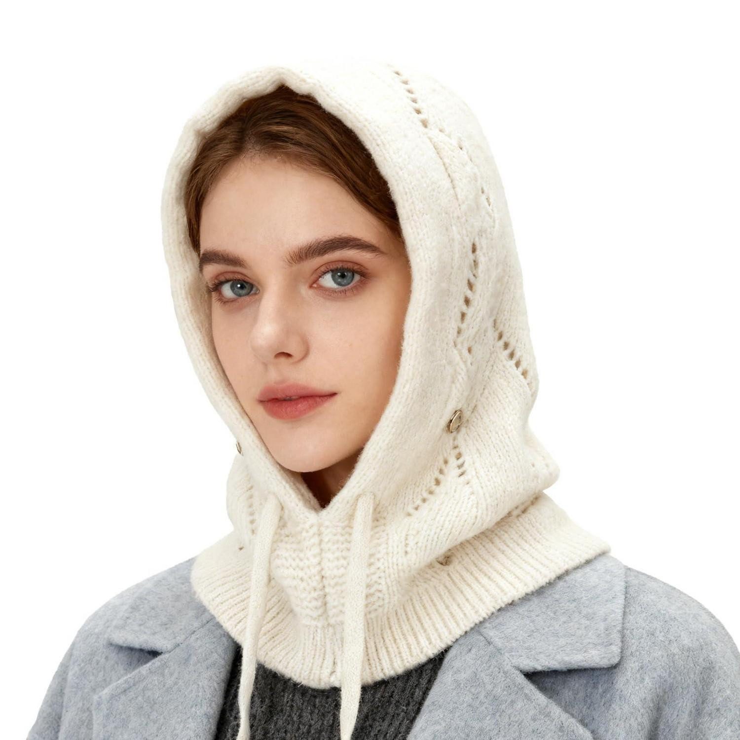 Sturmhaube Strickmütze Damen Winter 2in1 Beanie Sturmhaube Beige