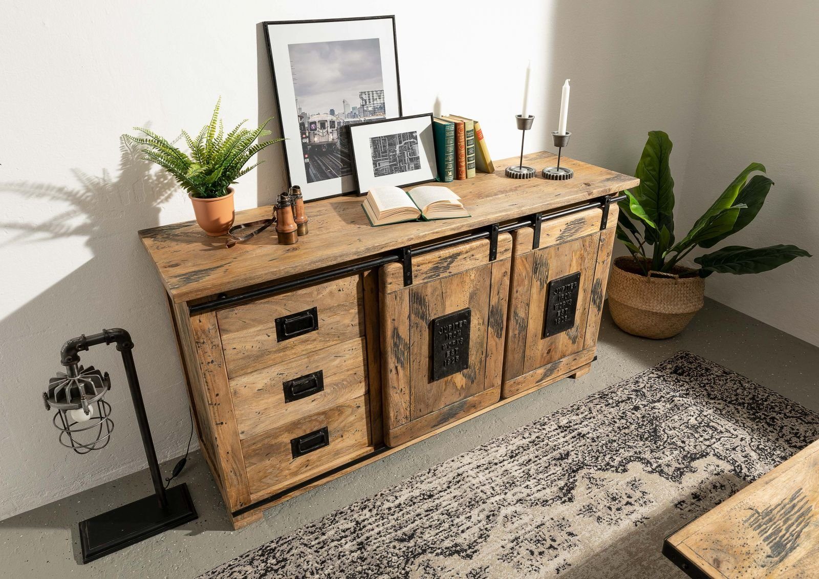 Massivmoebel24 Sideboard (Massivholz), Mango 150x45x80 natur lackiert RAILW günstig online kaufen