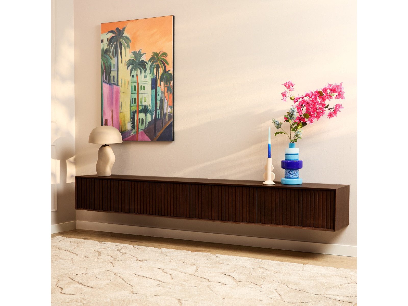 Villa Möbel TV-Board (Packung, 1 St., 1 St. TV Möbel), aus Mangoholz mit elegantem Lamellenmuster und Push-to-Open.