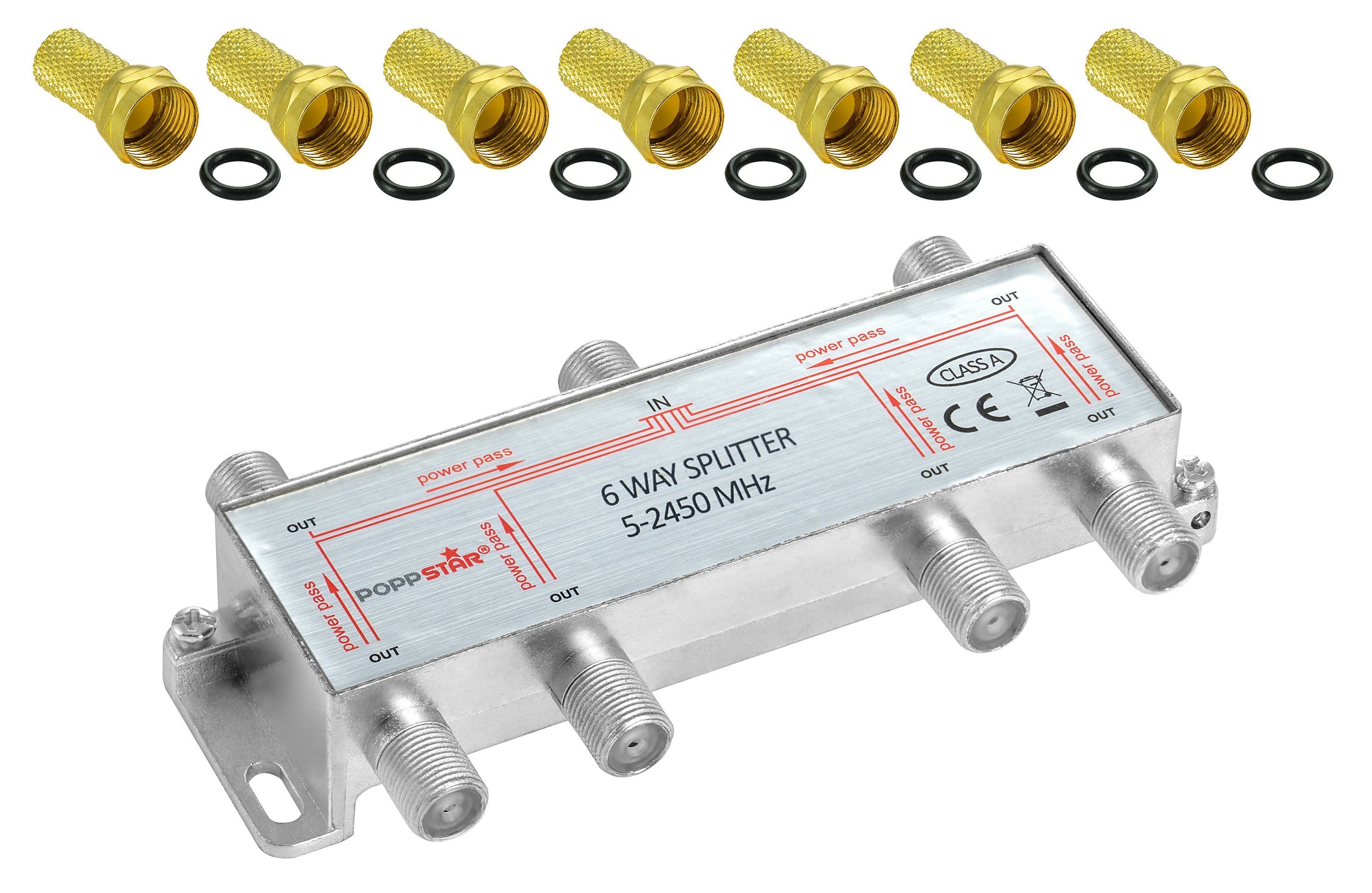 Poppstar Sat-Verteiler Splitter analog/digital SAT-Antenne Kabel Satellit Fernseher 6-Fach, TV Radio inkl. für Antenne F-Stecker LNB) (Umschalter 6-fach