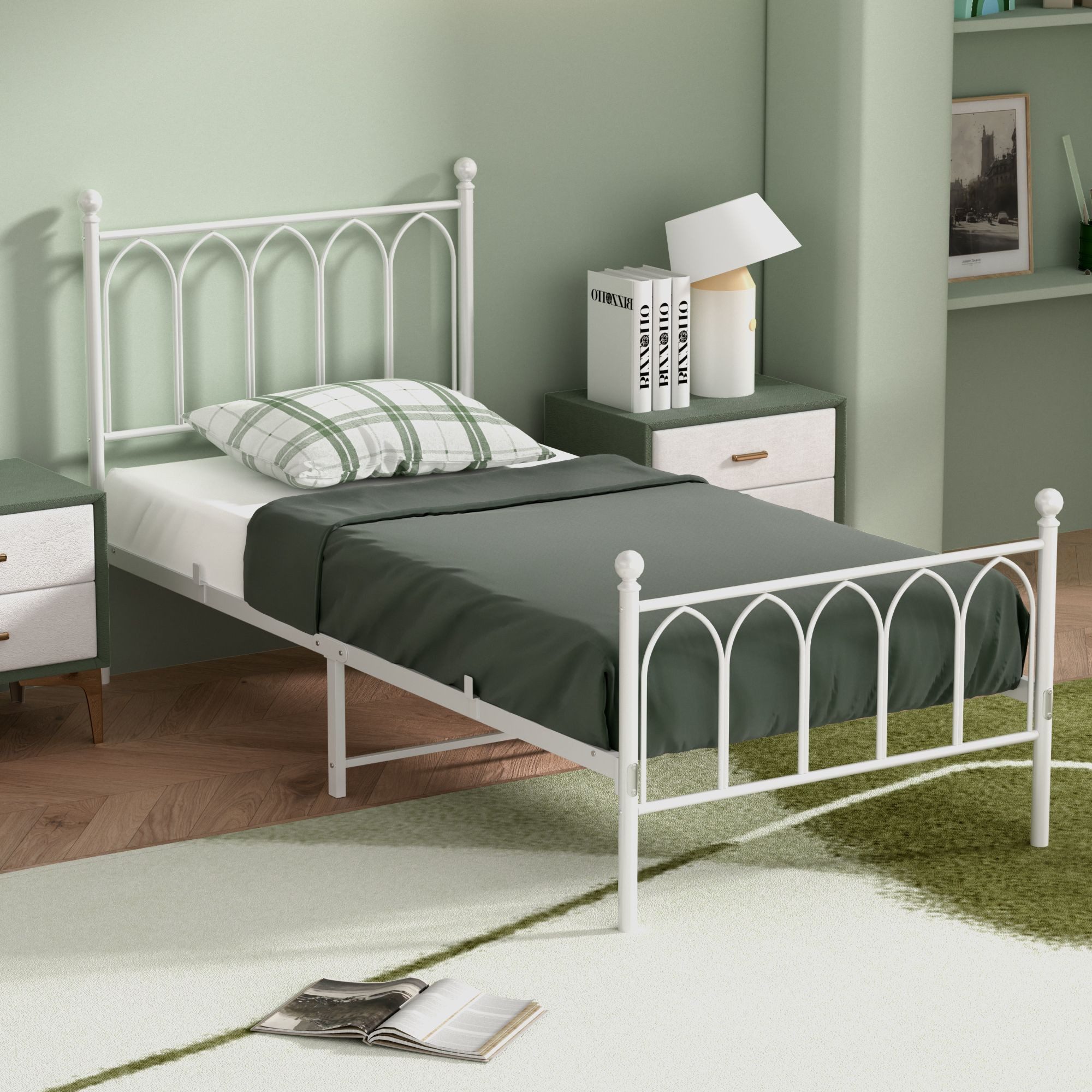 STILVORA Metallbett Metallbett 90x200 Bettgestell mit Lattenrost,Stauraum unter dem Bett, modernes Design
