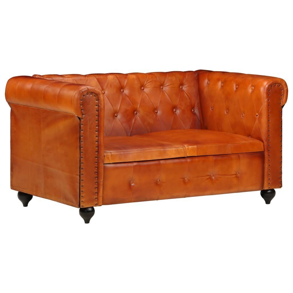 vidaXL Sofa Chesterfield-Sofa 2-Sitzer Hellbraun Echtleder Cognac