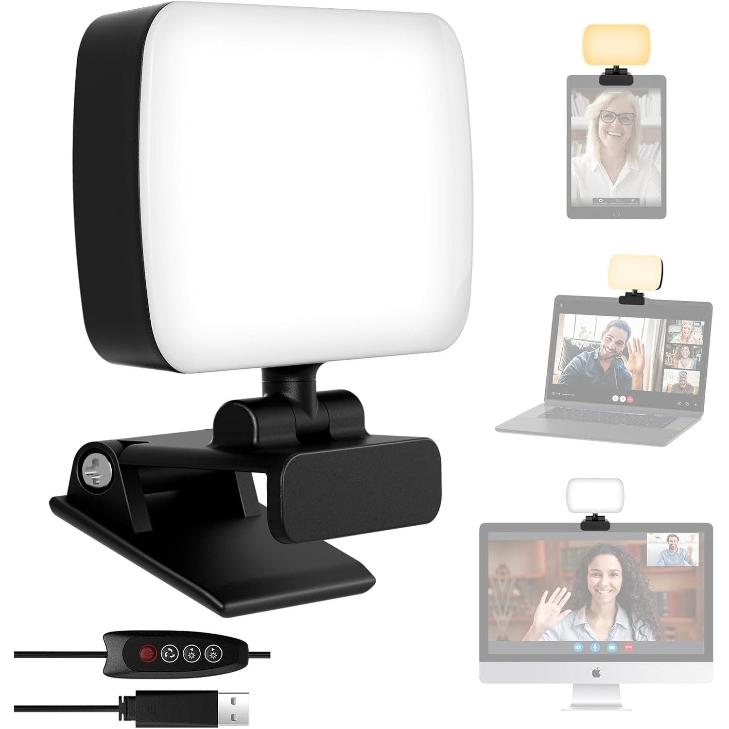 zggzerg LED Arbeitslicht Videokonferenz Licht mit Clip & USB-Kabel, 3 Lichtfarben 360°Drehbar, Streaming Licht, Fotolicht, Webcam-Licht für PC-Monitor/Zoom-Meetings