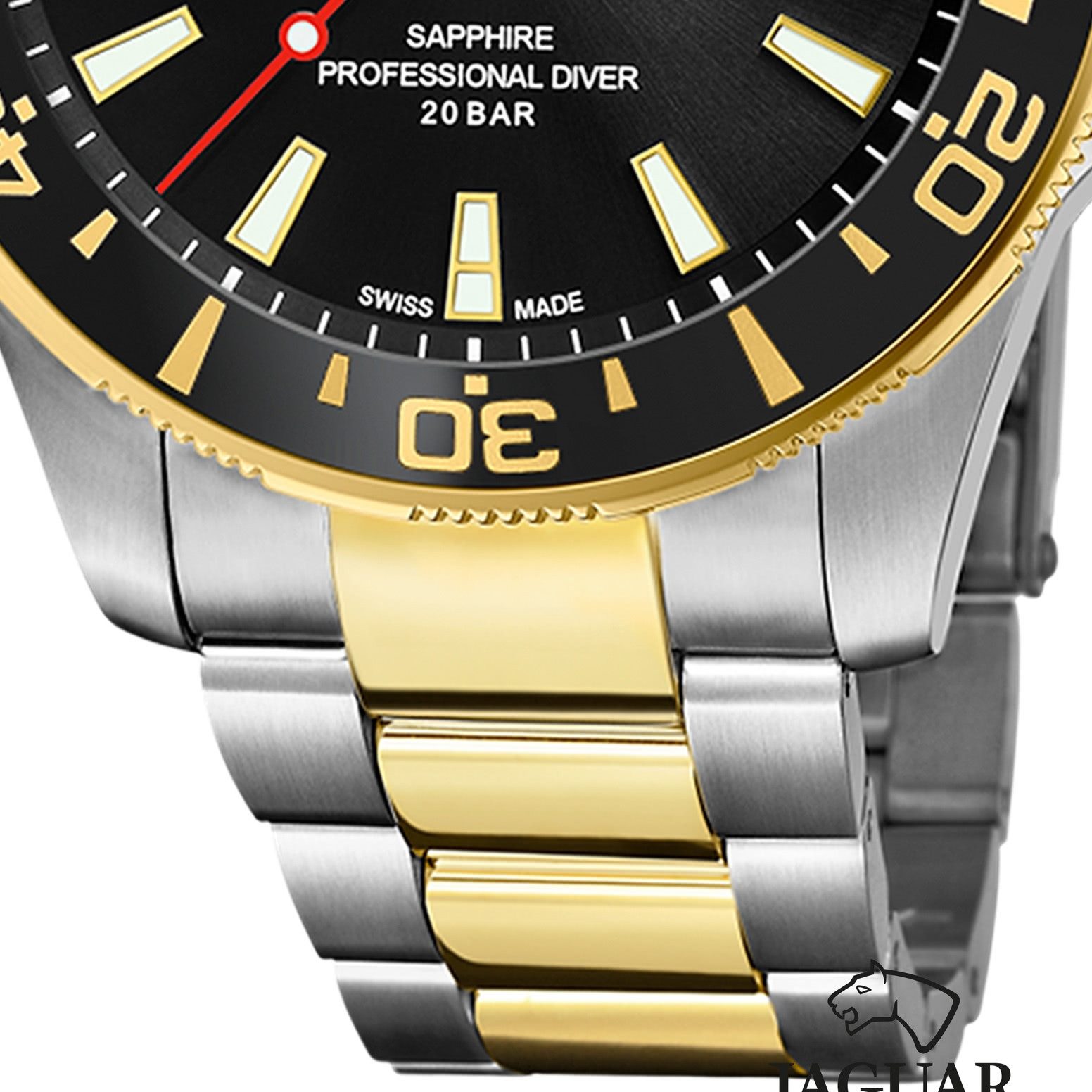 JAGUAR Quarzuhr Jaguar Herrenuhr Edelstahl silber gold, (Analoguhr), Herren Armbanduhr rund, Edelstahlarmband silber, gold