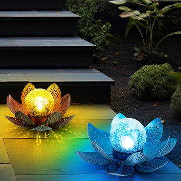 etc-shop LED Solarleuchte, LED-Leuchtmittel fest verbaut, Kaltweiß, Tageslichtweiß, Asia Garten Lotusblüte Deko Solar Lotusblüte für Außen Garten Deko