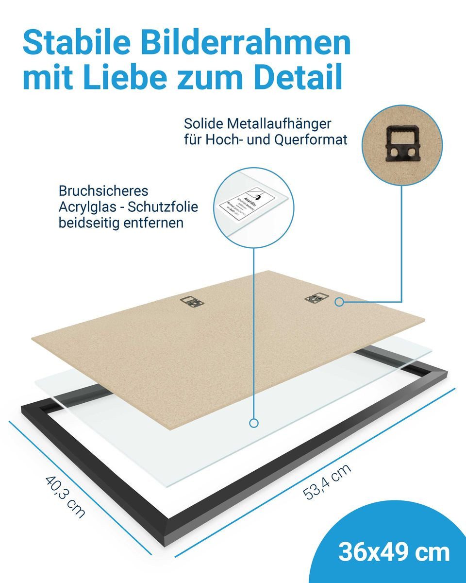 PHOTOLINI Bilderrahmen für Puzzle, Puzzlerahmen mit Acrylglas zum Aufhängen, für 1 Bilder (1 Einzelrahmen), 100-500 Teile im Endformat 36x49 cm – Bild 4 von 5