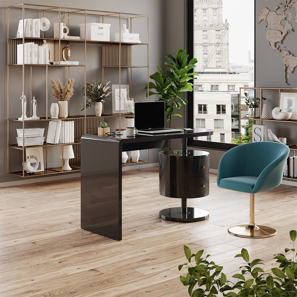 Vicco Schreibtisch Lara, Schwarz Hochglanz, 120 x 50 cm mit 2 Schubladen günstig online kaufen