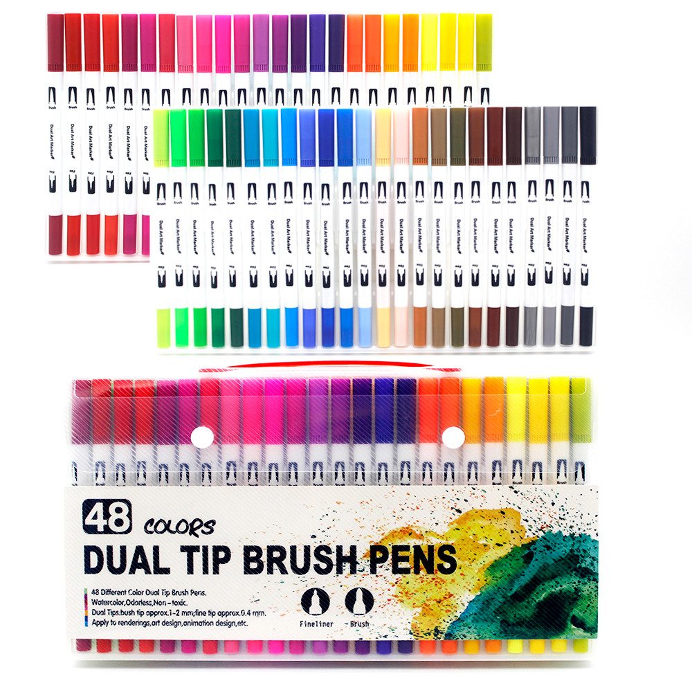 Blusmart Filzstift Dual Brush Pen Set, (Dual Tip Pinselstift, Kunstmarkierungsstifte, 48-tlg., Dünne Pinselstifte Handlettering Карандаши), Für Erwachsene Kinder Geeignet Malerei