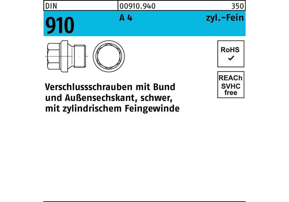 910 M x A Verschlußschraube DIN Gewindeschraube m.Bund/Außen-6-kant 4 1,5 18