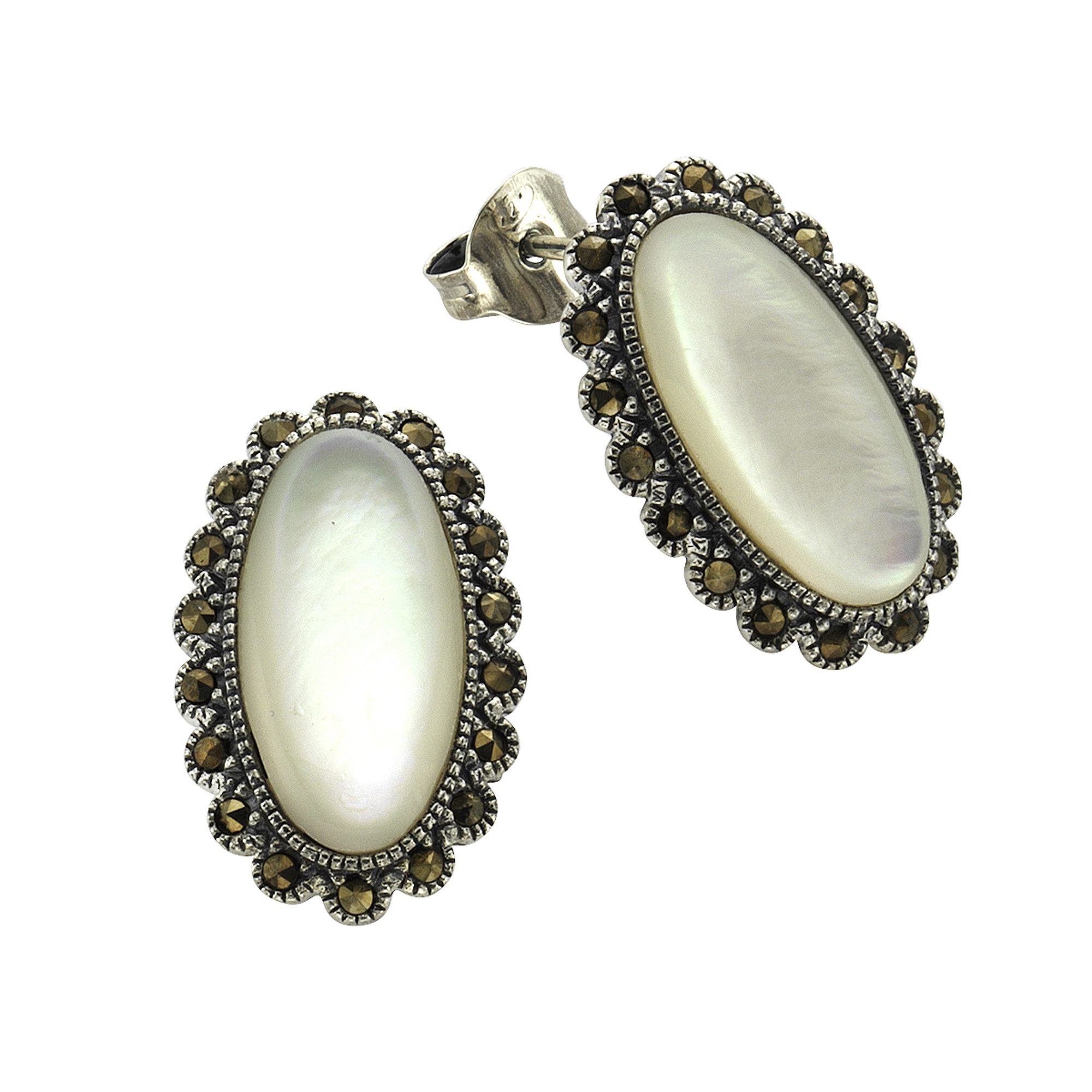 Zeeme Paar Ohrstecker Silber 925 oxydiert mit weißem Perlmutt günstig online kaufen