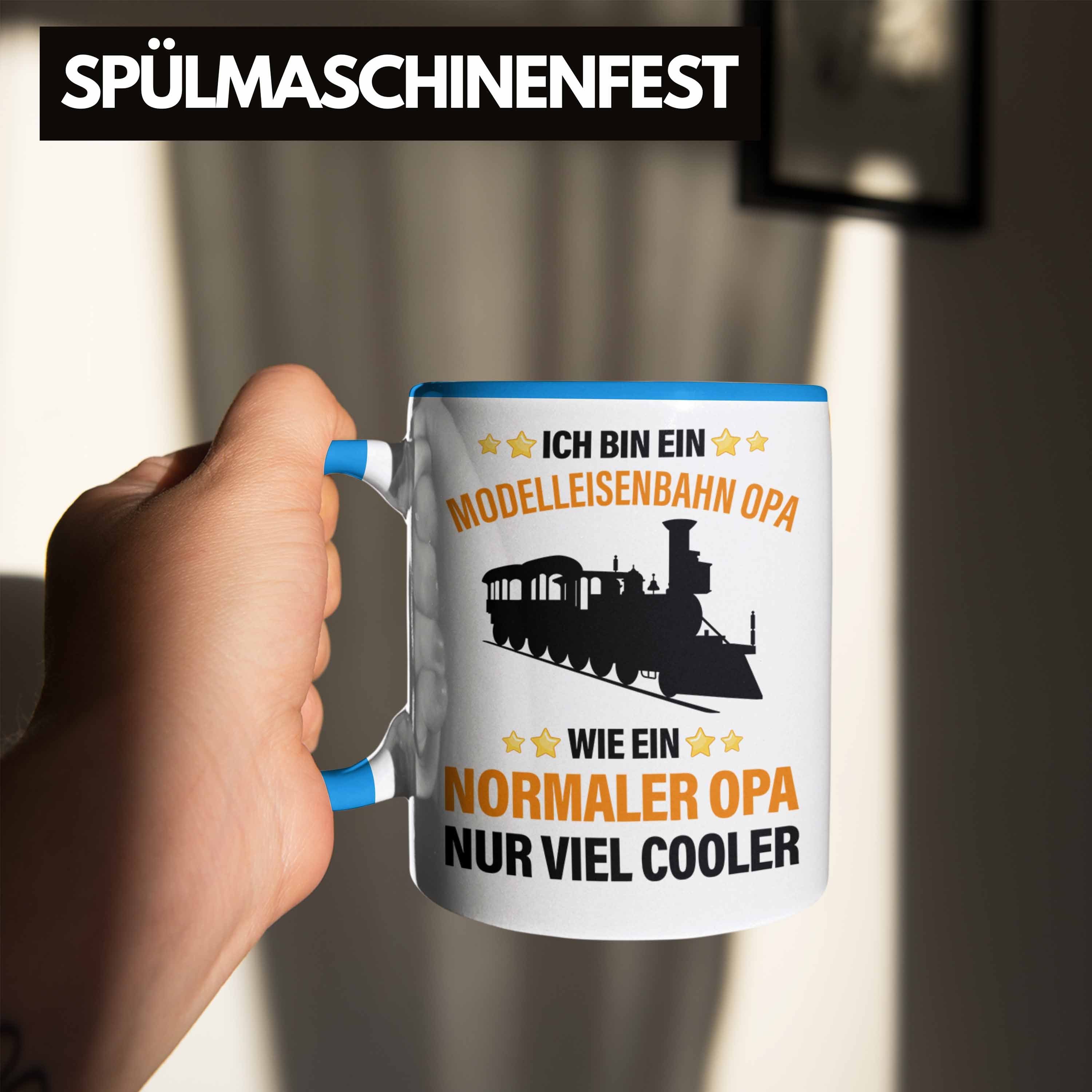 Geschenk Blau Opa Tasse Rentner Opa Trendation Modeleisenbahn Dampflokomotive Tasse - Geschenk Geschenkidee Trendation Eisenbahn Spruch