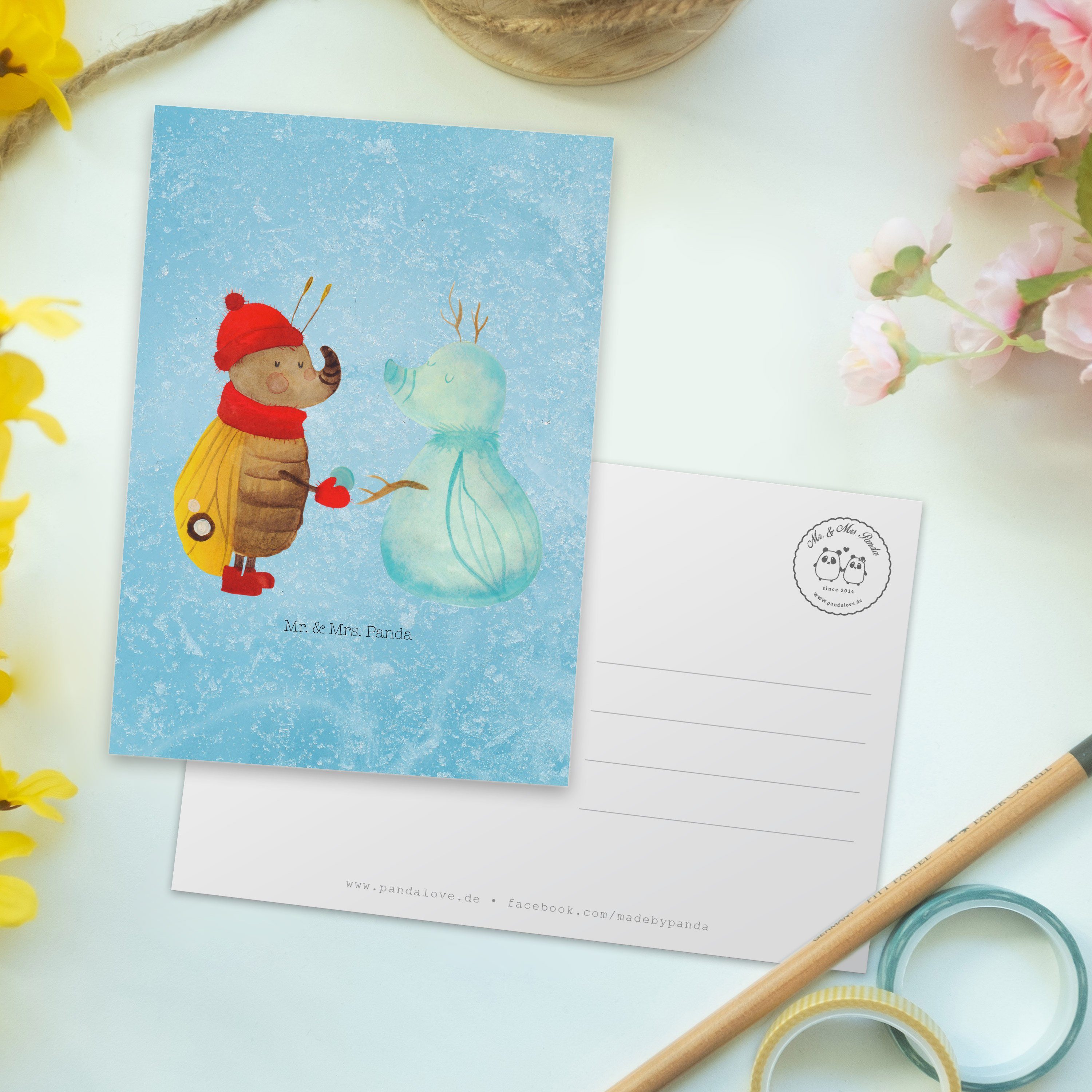 & - Geschenk, Geburt Schneemann Mrs. Eisblau Nachtfalter Panda Postkarte Mr. - Einladungskarte,