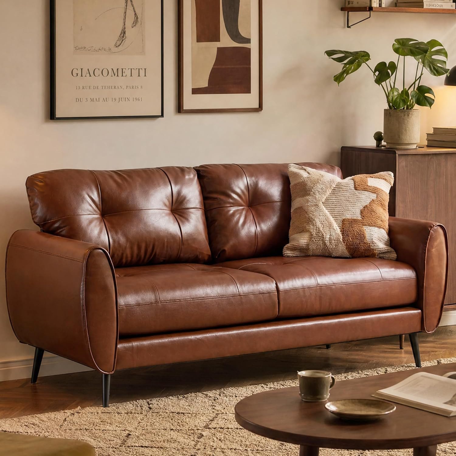 GRAVFORCE Sofa Prägunoserie Modern Kunstleder Braun für Wohnzimmer, 2 Teile, Büro Einfache Montage 146x72x77