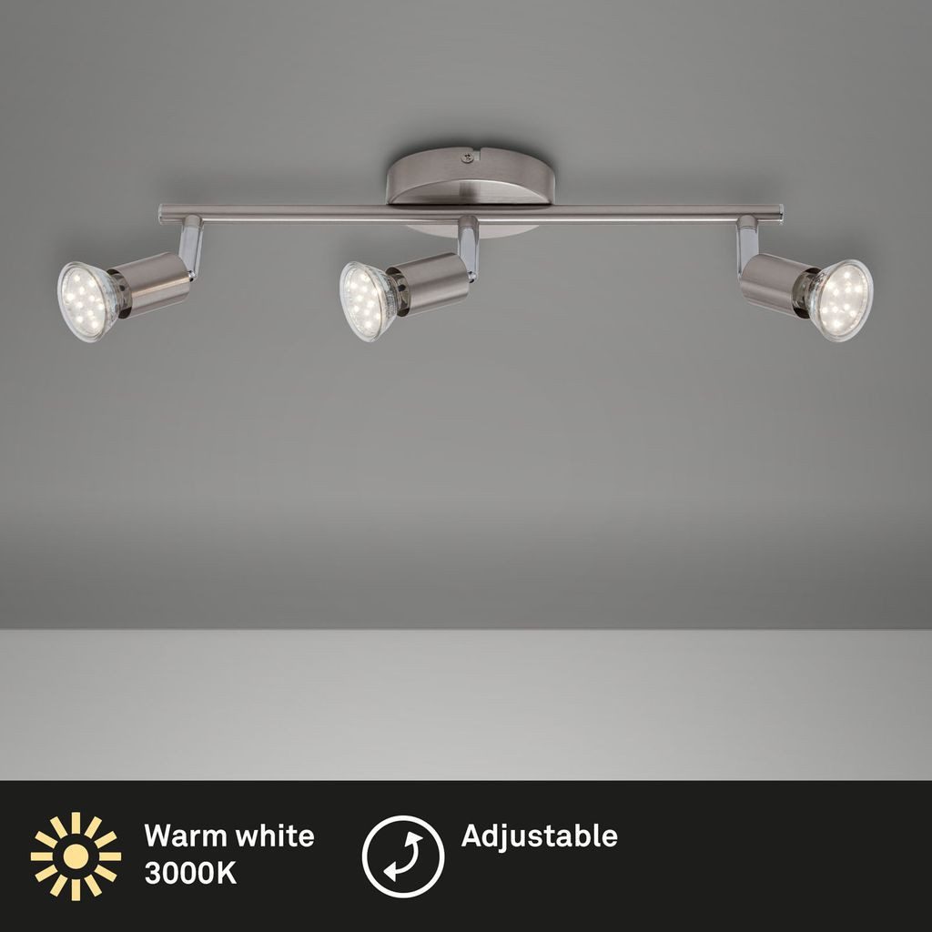 Briloner Leuchten LED Deckenleuchte 2767-032, LED wechselbar, 2700K - Extra-Warmweiß, matt-nickel, GU10, Deckenlampe