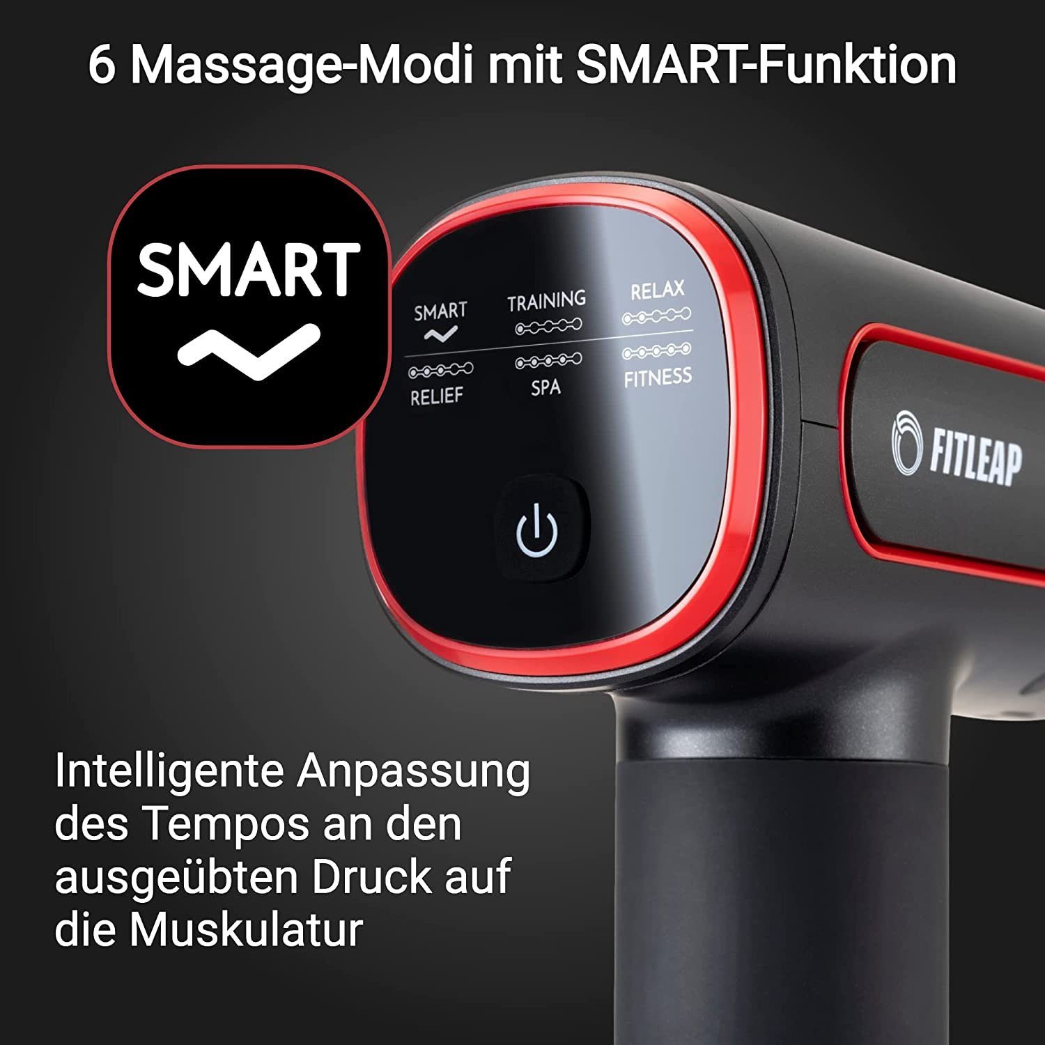 Fitleap Massagepistole Massage Gun Pro mit 6 Köpfen und 6 Modi, Muskel Massagegerät mit 3200…, Kraftvoll, Leise, Vielseitig