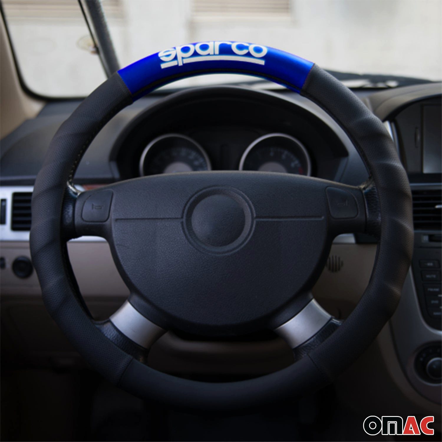 OMAC Steering Wheel Cover SPARCO Shoulder Pad Set Universal Steering Wheel Protector Black Blue, Odorless, Easily Adjustable, Flexible