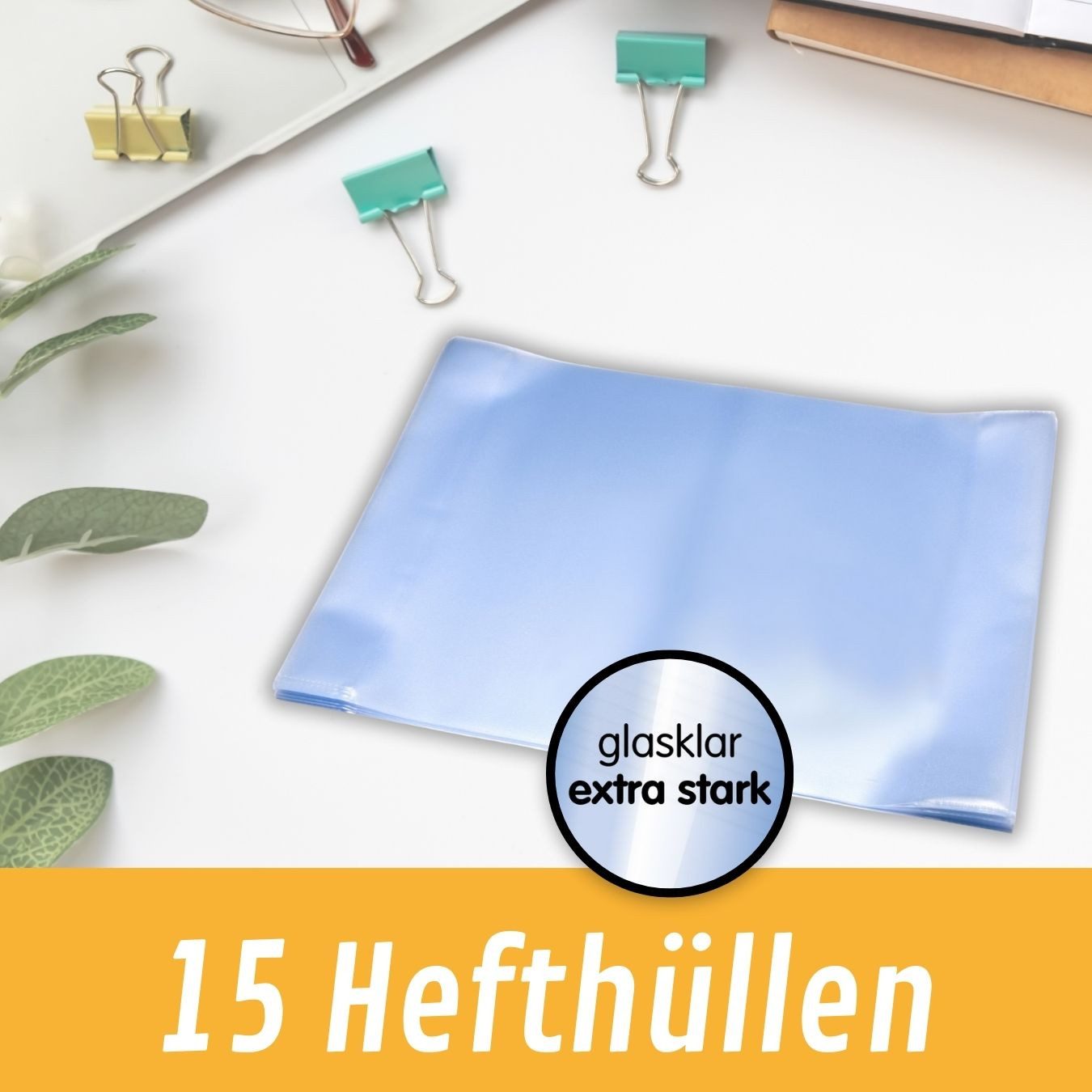 perfect line Schulheft 15 Hefthüllen DIN A4 PP glasklar extra stark, 145 my, PP, dokumentenecht, säurefrei, Made in EU