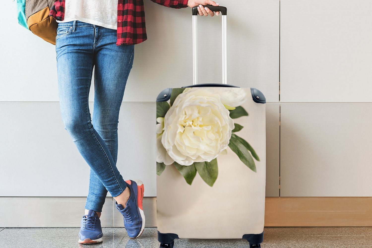 Handgepäckkoffer Vase, Pfingstrose Trolley, MuchoWow mit Weiße rollen, einer weißen Handgepäck Reisetasche in Rollen, für Reisekoffer 4 Ferien,