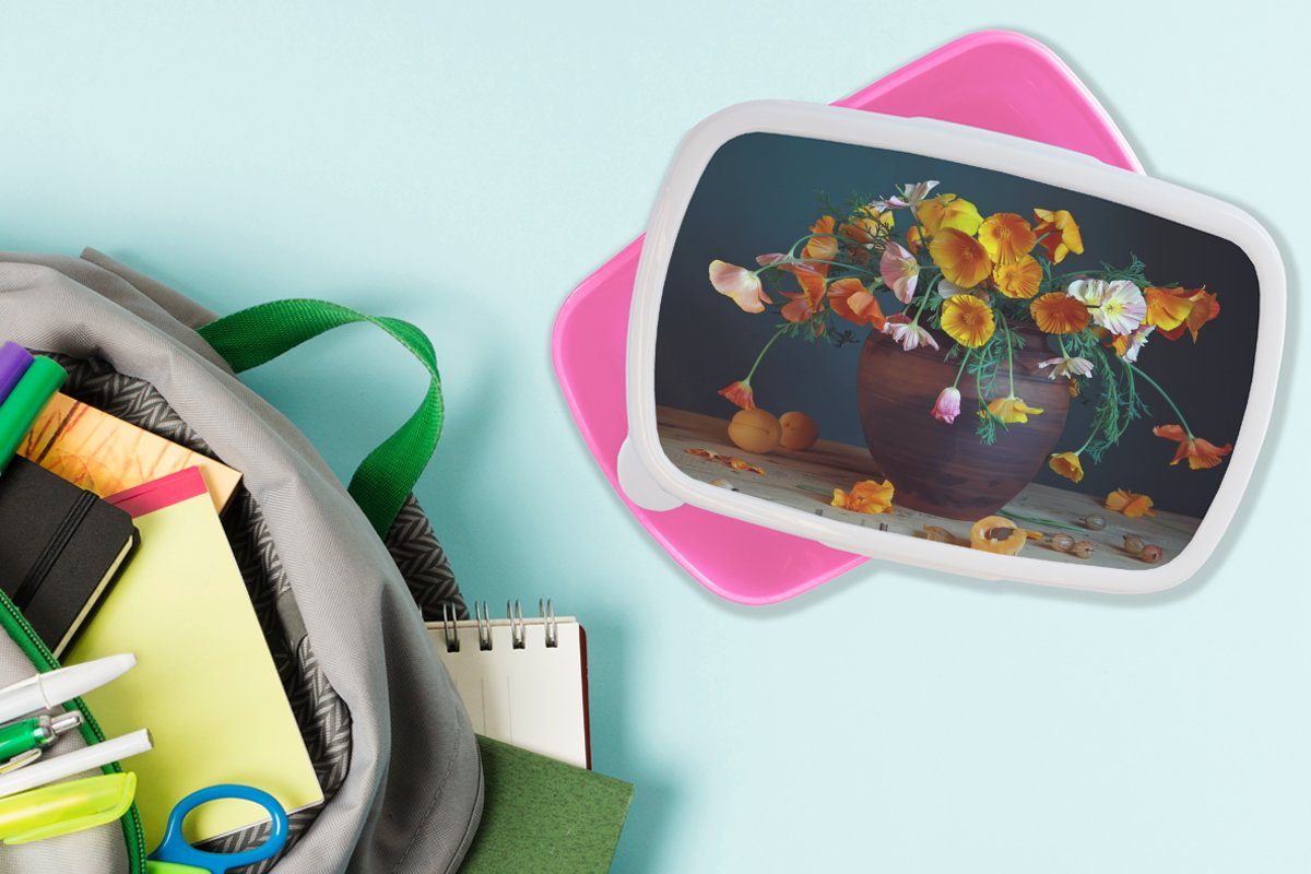 MuchoWow Lunchbox Vase Kinder, rosa Brotdose Erwachsene, Mädchen, - Kunststoff, für Brotbox Snackbox, Farben Kunststoff (2-tlg), - Stilleben