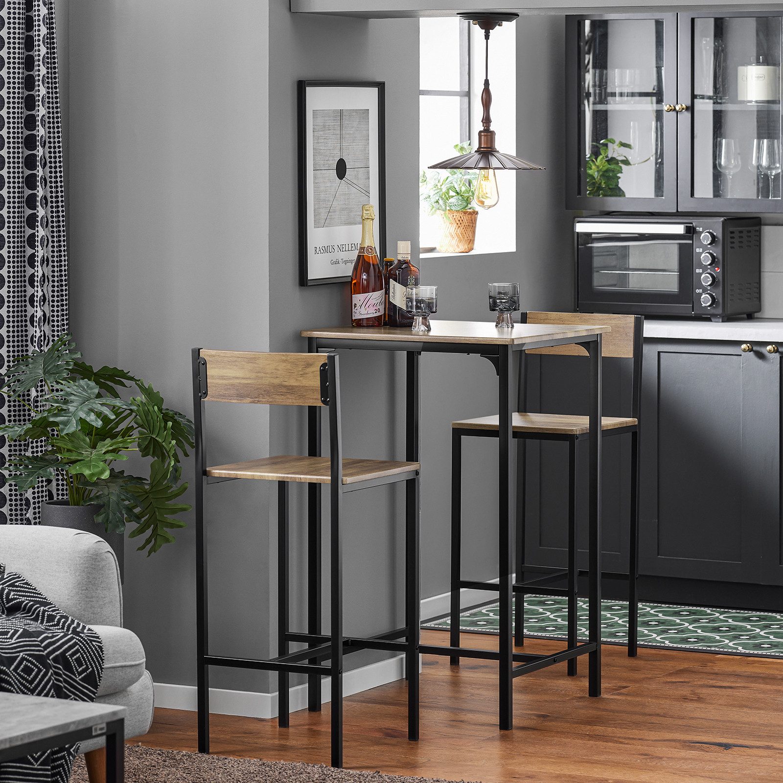 SoBuy 3-teilig Bartisch mit 2 Barhockern Esszimmer MDF Metall Natur OGT27-N günstig online kaufen
