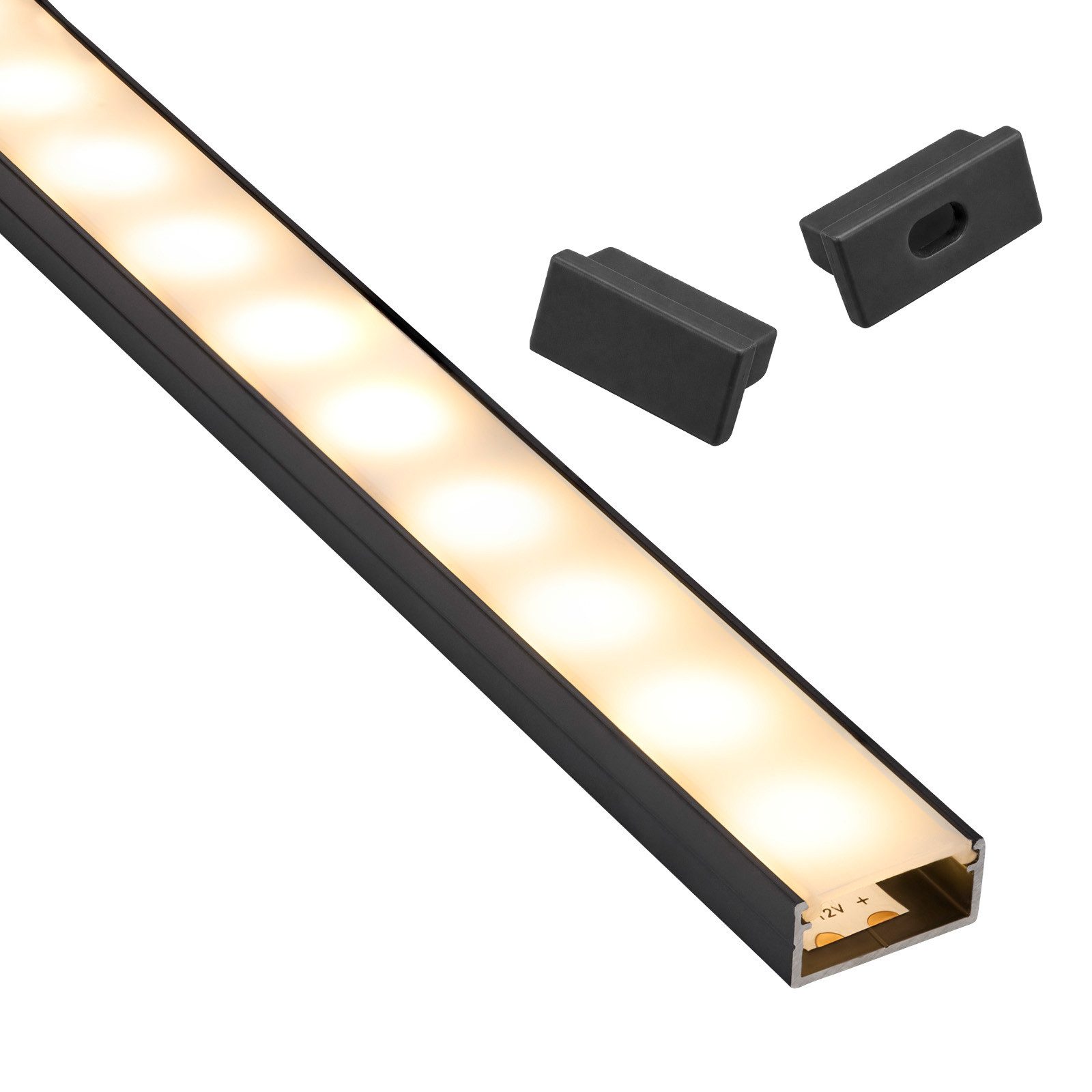 SO-TECH® LED-Stripe-Profil LED Profil-PH1 für breite LED Stripes bis 16 mm, 1m (18x8,5mm) schwarz, opale Abdeckung & Endkappenset
