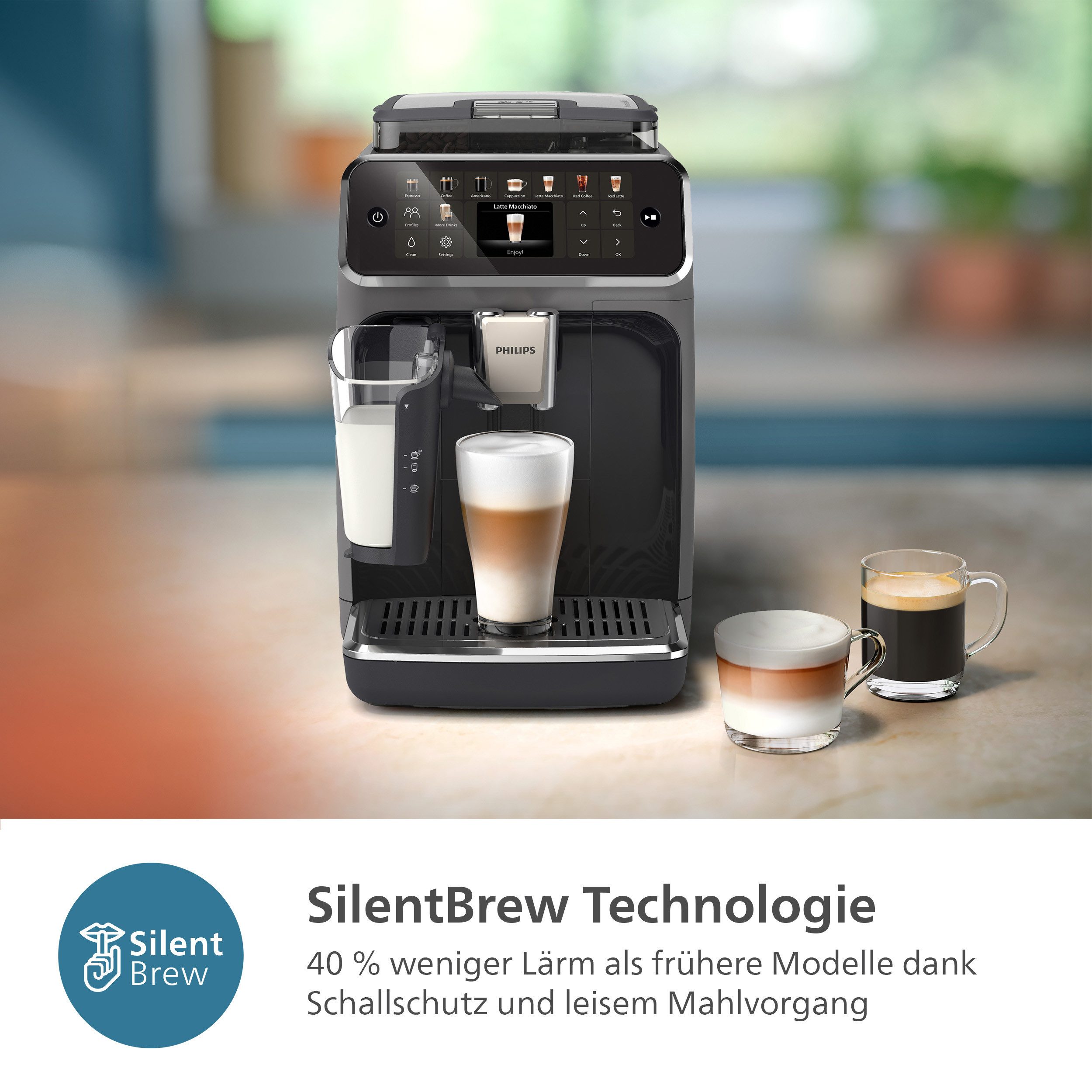 Philips Kaffeevollautomat EP5544/50 5500 Series, 20 Kaffeespezialitäten (heiß oder eisgekühlt), LatteGo-Milchsystem, SilentBrew Technologie – Bild 5 von 5