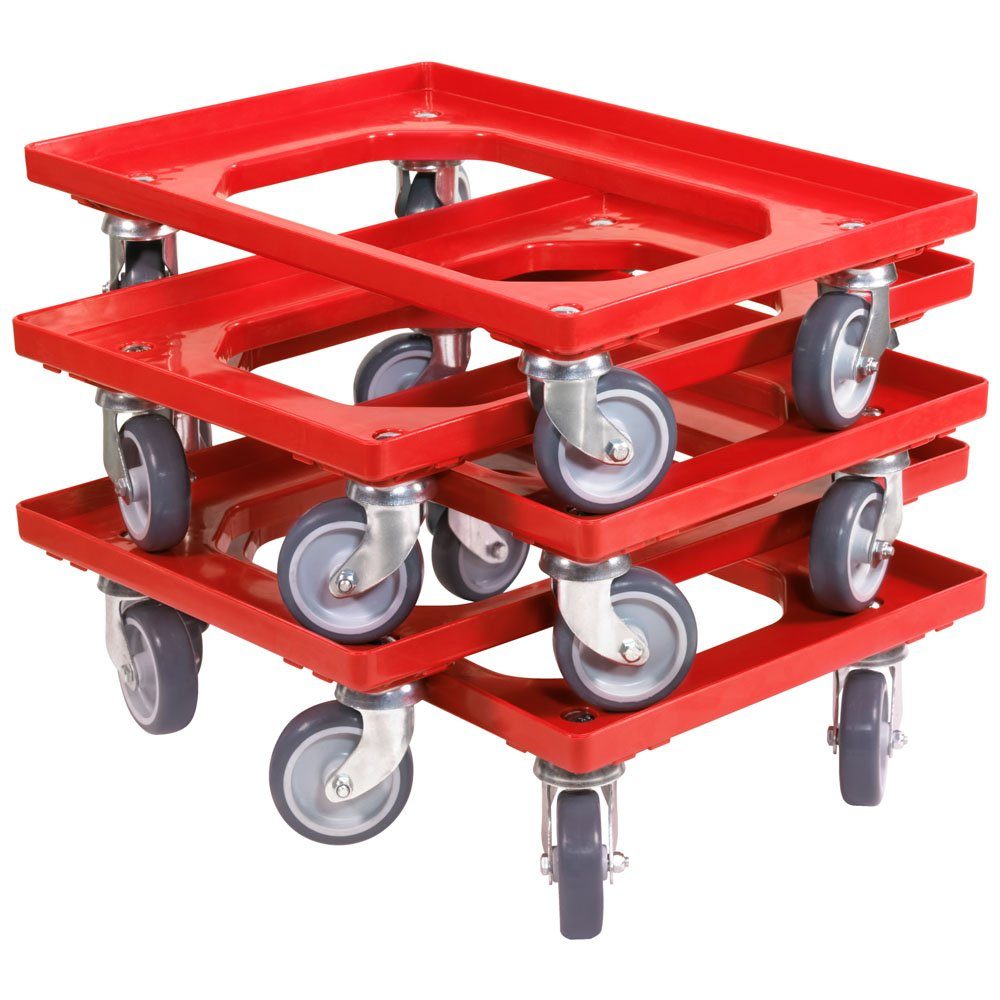 Transportroller 5 Stück für Kisten 600x400 mm 4 Lenkrollen Rot