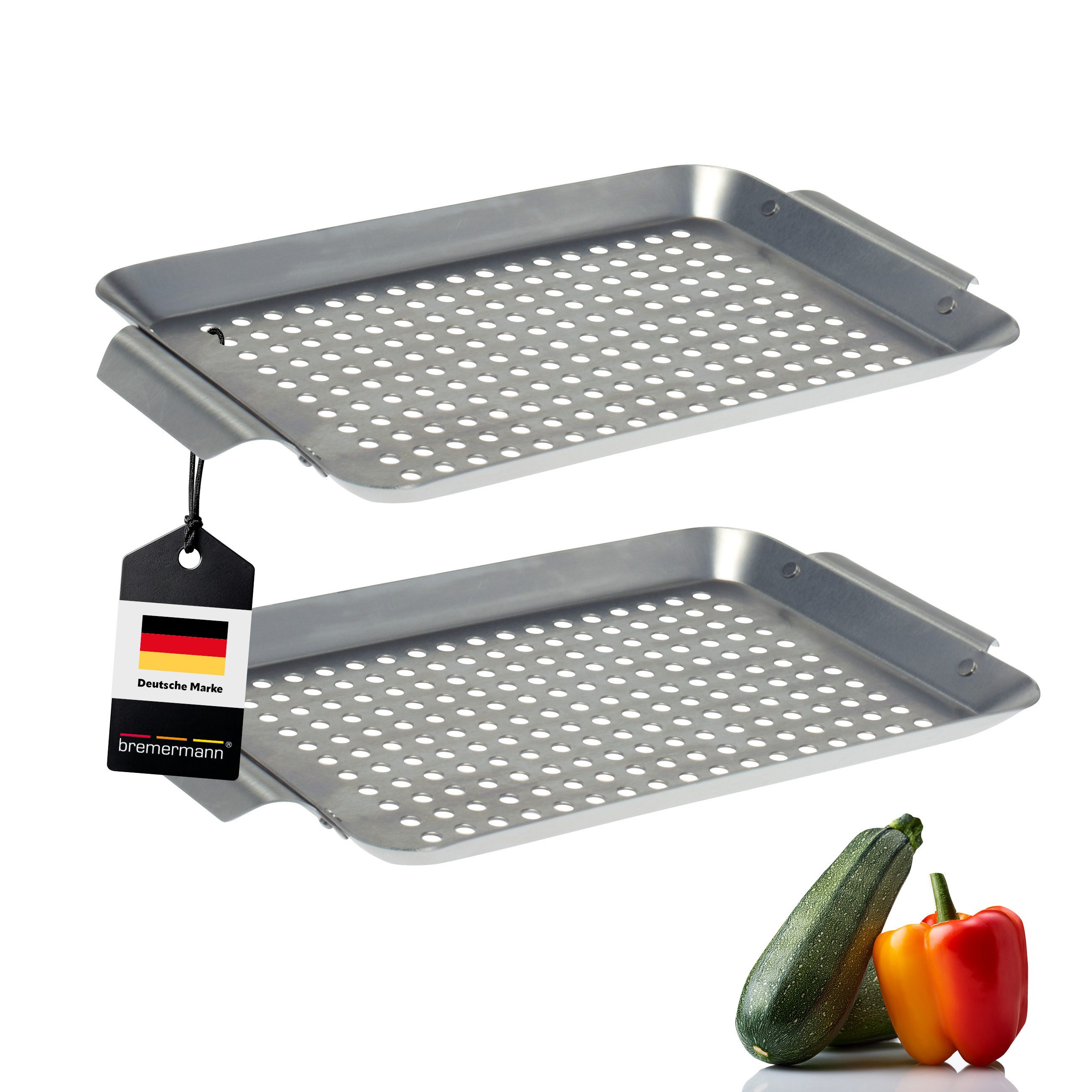 bremermann Grillplatte Edelstahl Grillplatte 2er Set (32 x 1,5 x 18,5 cm), Grillkorb (2-St)
