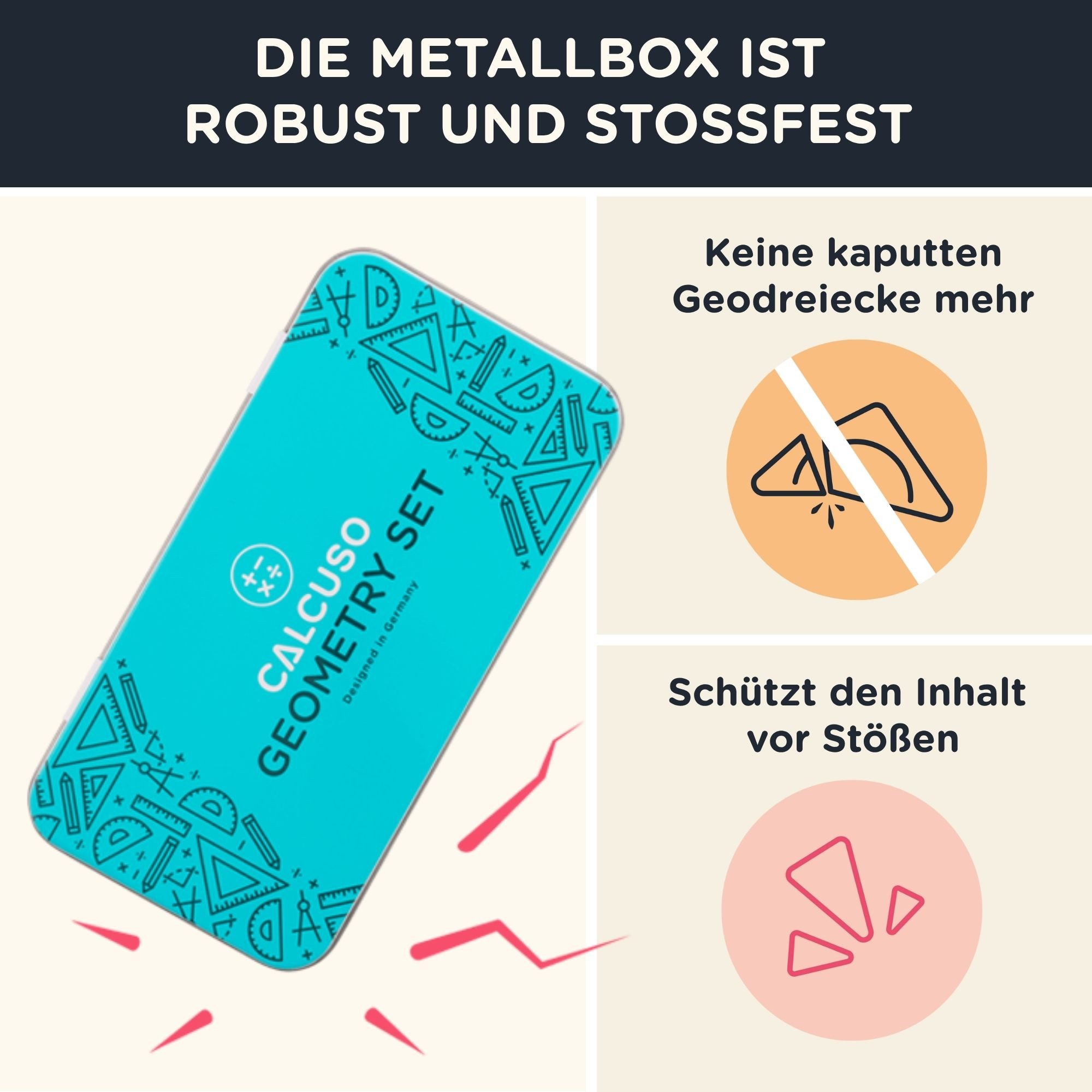 CALCUSO Zirkel Set in Metallbox – 14-teilig mit Geodreieck & Lineal und Zubehör