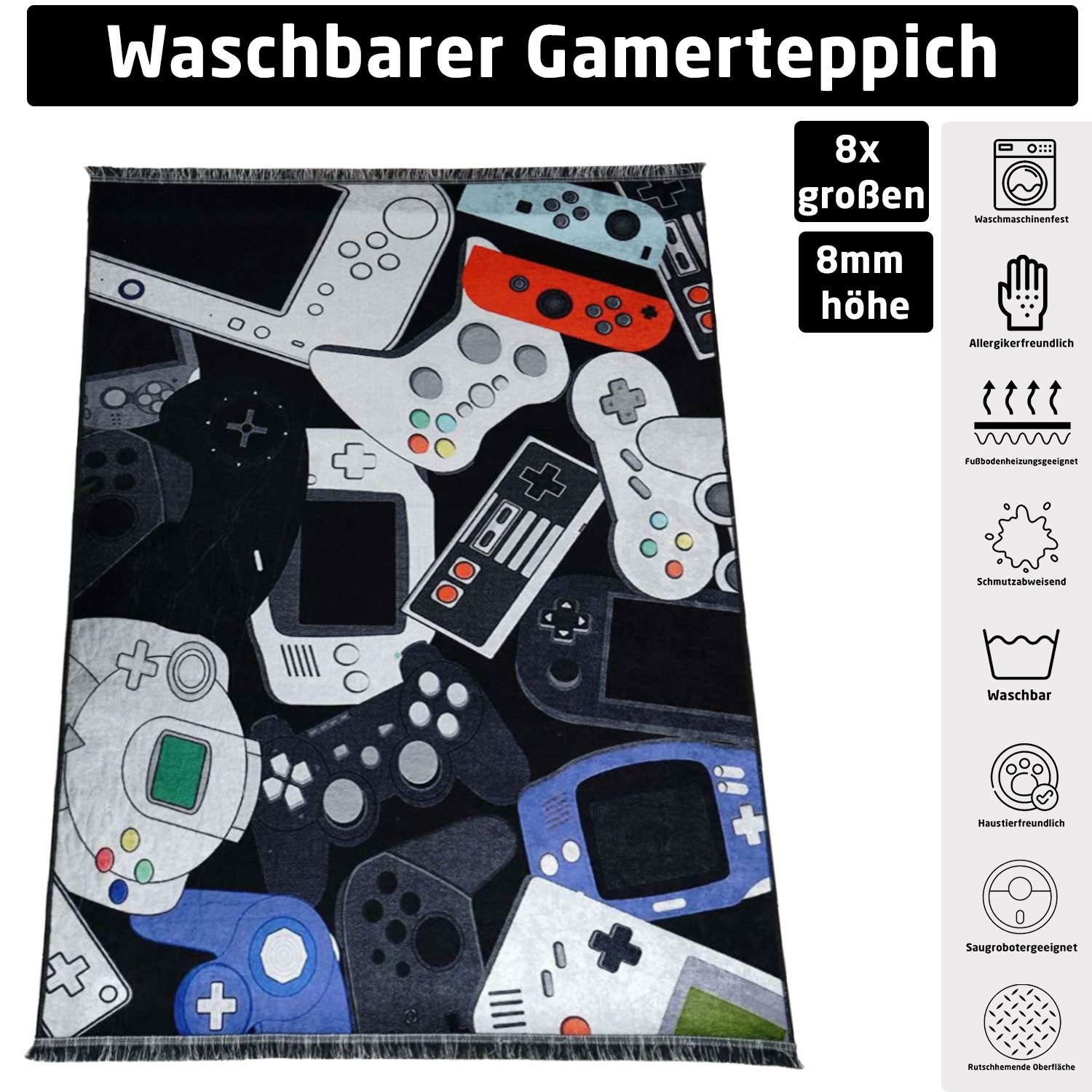 Jungengel Teppich Gamer Teppich Kinderzimmer Spielzimmer Oldschool Waschbar günstig online kaufen