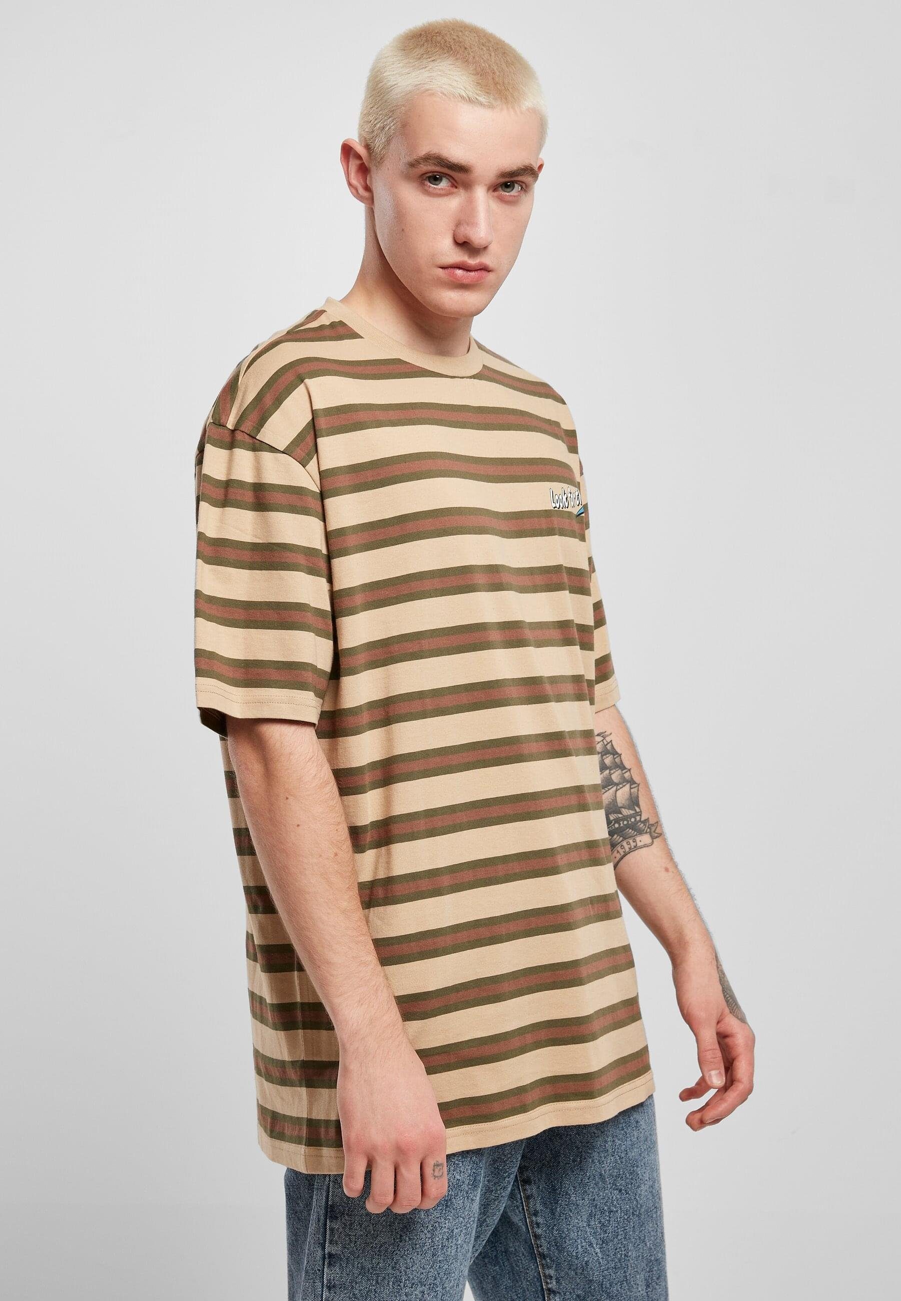 Look Black Starter for Herren Label Tee Striped Starter T-Shirt Star Oversize (1-tlg) unionbeige/darkolive/bark the