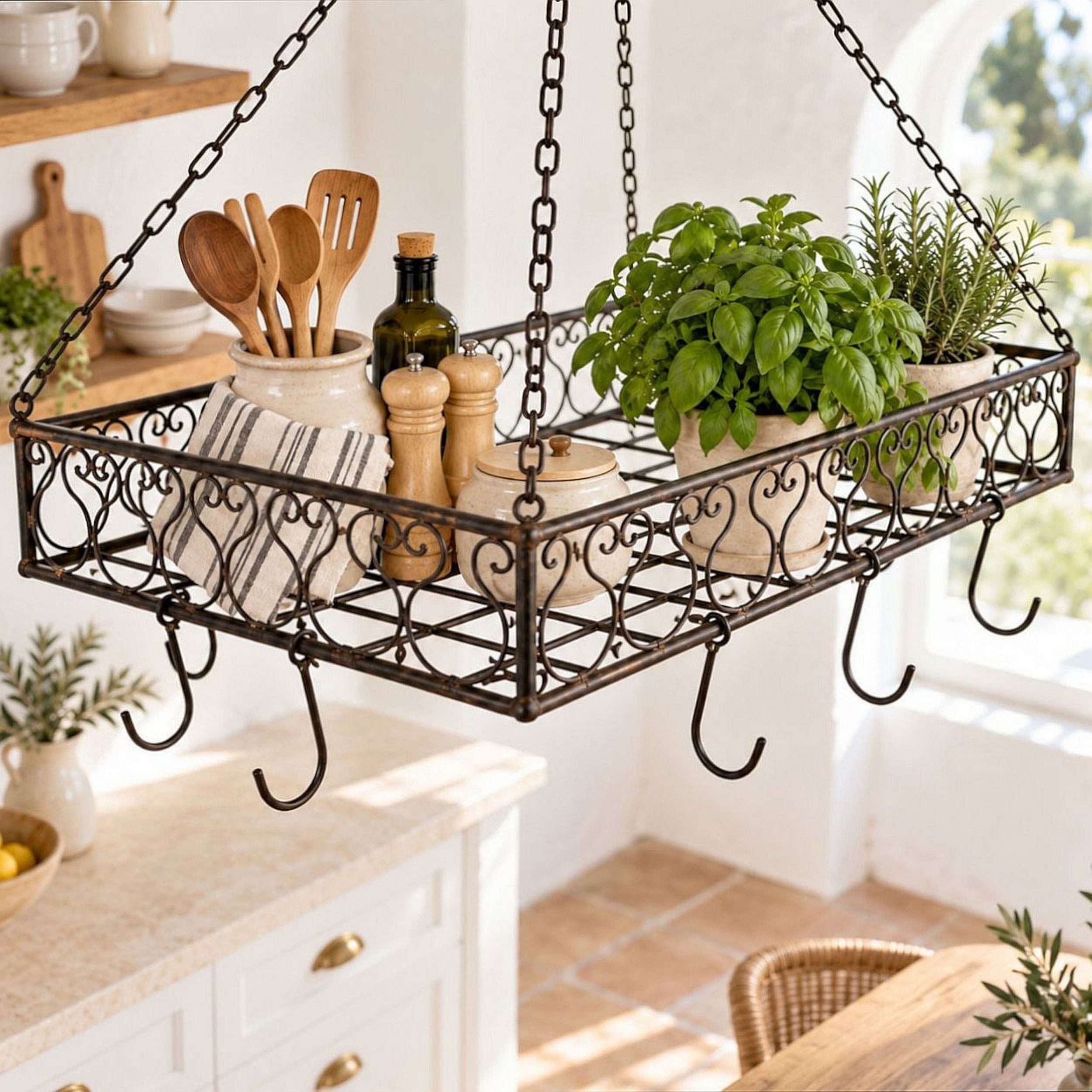 DanDiBo Hängeregal Topfhänger Cocina Pfannenhänger 60 cm Deckenregal Hänger Wurstkrone