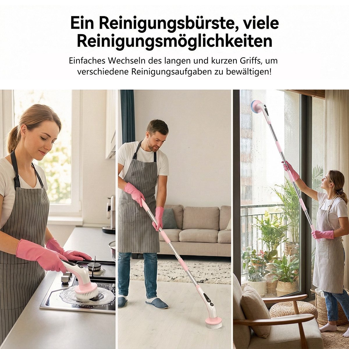 PRASKY Reinigungsbürsten-Set Elektrische Reinigungsbürste IPX8 wasserdicht mit 9 Bürstenköpfen, Auto, Fliesen, Boden, Geschirr, Grill, Badewanne, Pool, Garten, (Preiswertes Set, 1-tlg., IPX8 wasserdicht, 9 Bürstenköpfe), Mit 9 austauschbaren Bürstenköpfen
