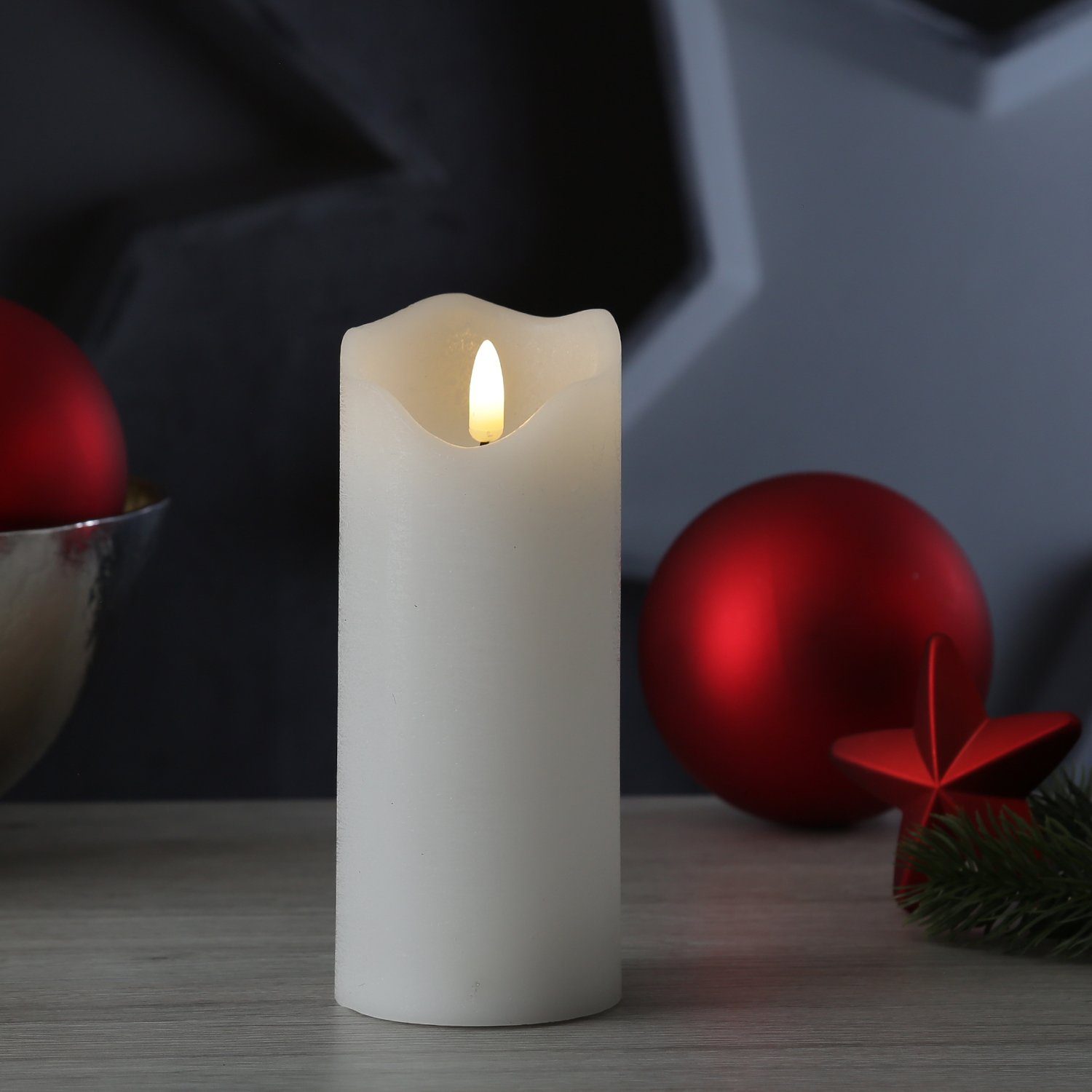MARELIDA LED-Kerze LED Kerze Rustik Optik Echtwachs flackernd 3D Flamme H:17cm Timer weiß, LED Classic, warmweiß (2100K bis 3000K)